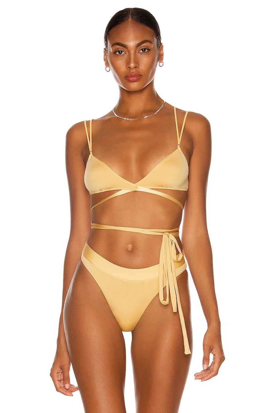 Image 1 of Monica Hansen Beachwear 90's Vibe Wrap Around Top in Gold