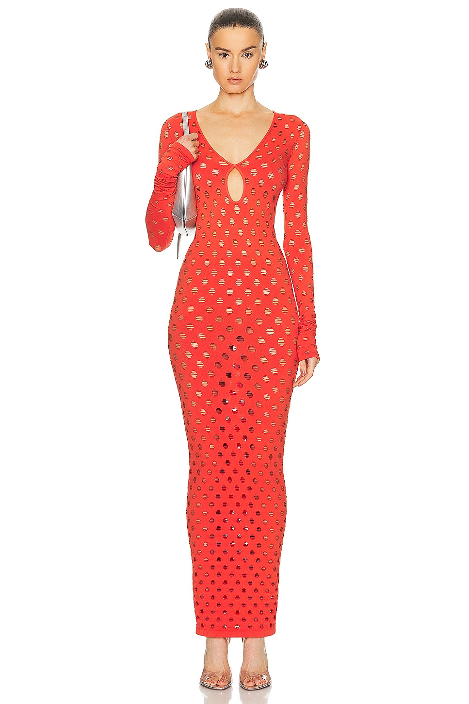 Perforated Gown in Coral