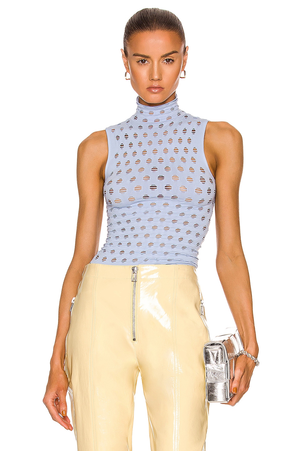 Image 1 of Maisie Wilen Perforated Sleeveless Turtleneck Top in Periwinkle Blue