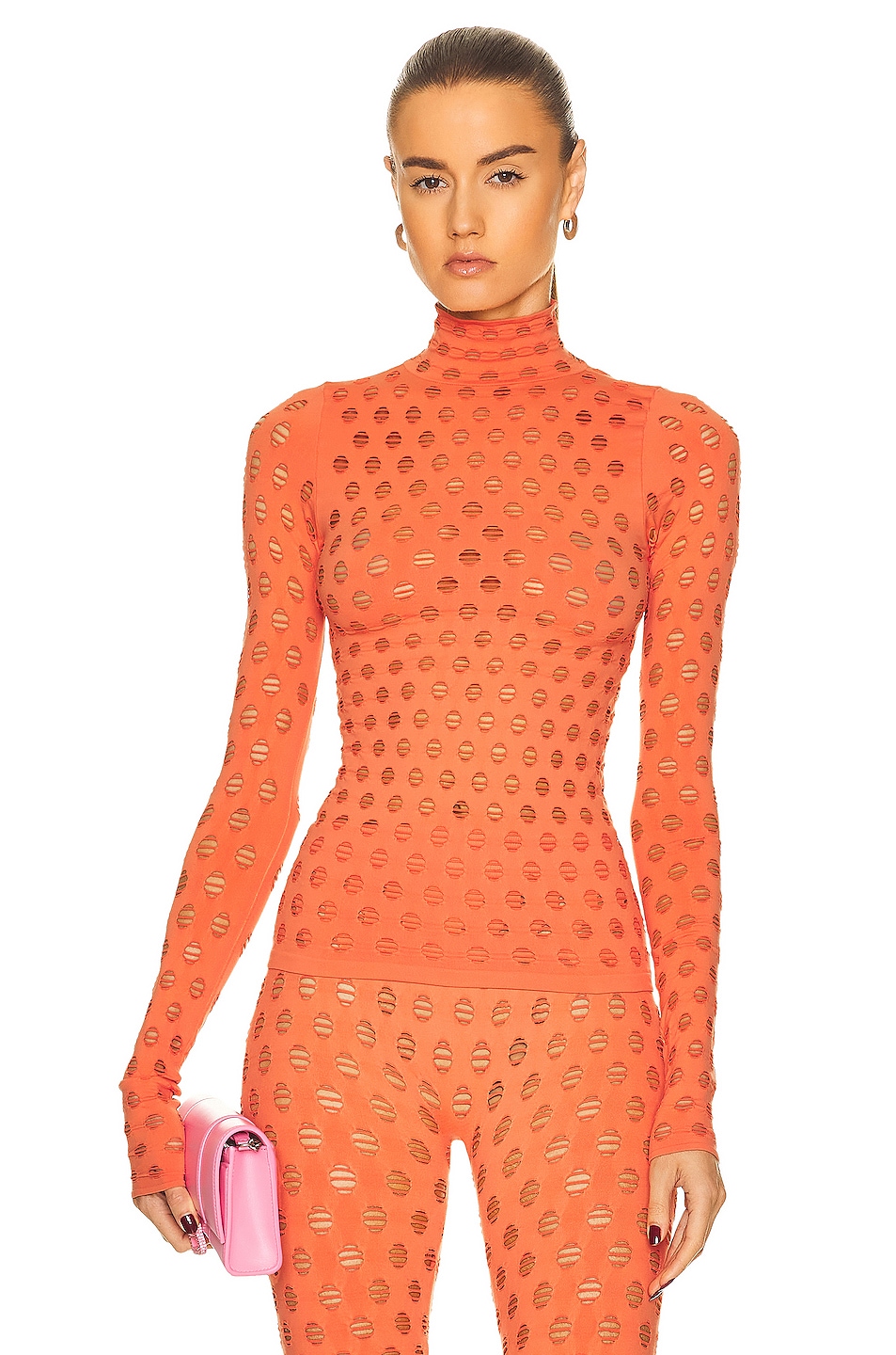 Image 1 of Maisie Wilen Perforated Turtleneck in Carrot