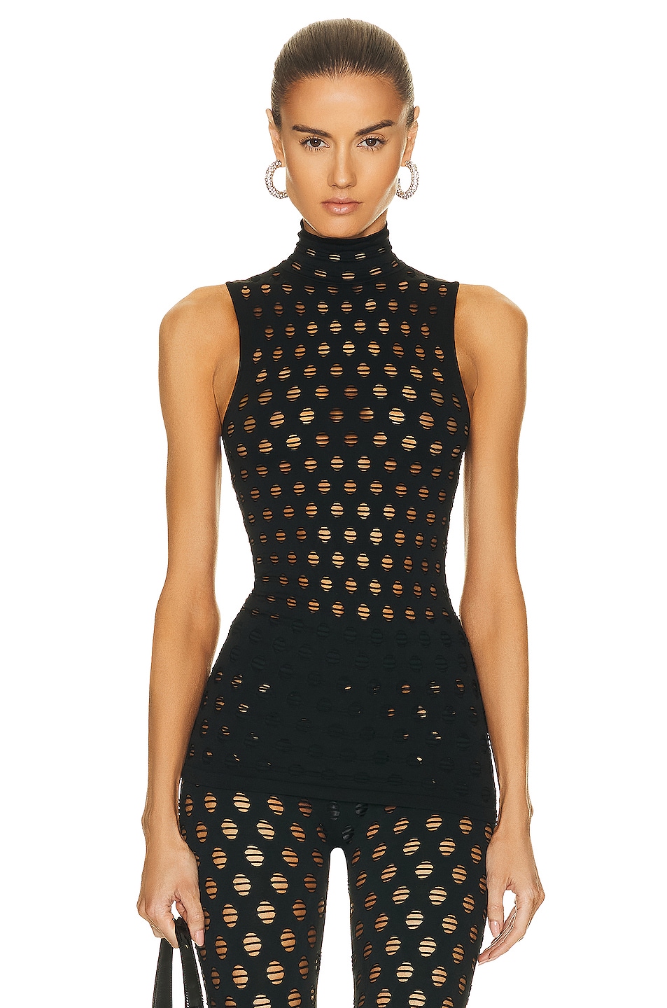 Image 1 of Maisie Wilen Sleeveless Perforated Turtleneck Top in Black