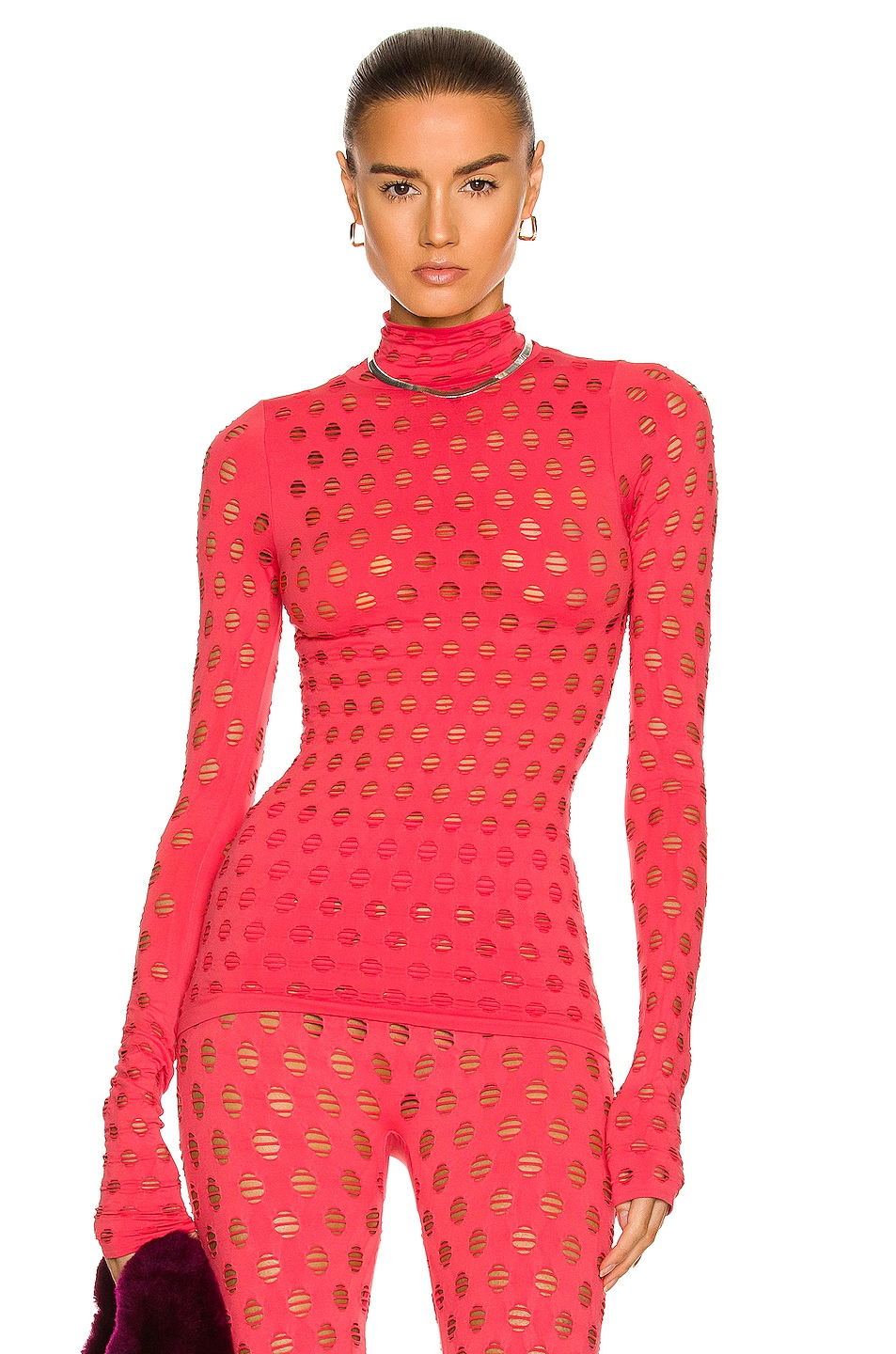Image 1 of Maisie Wilen Perforated Turtleneck Top in Coral