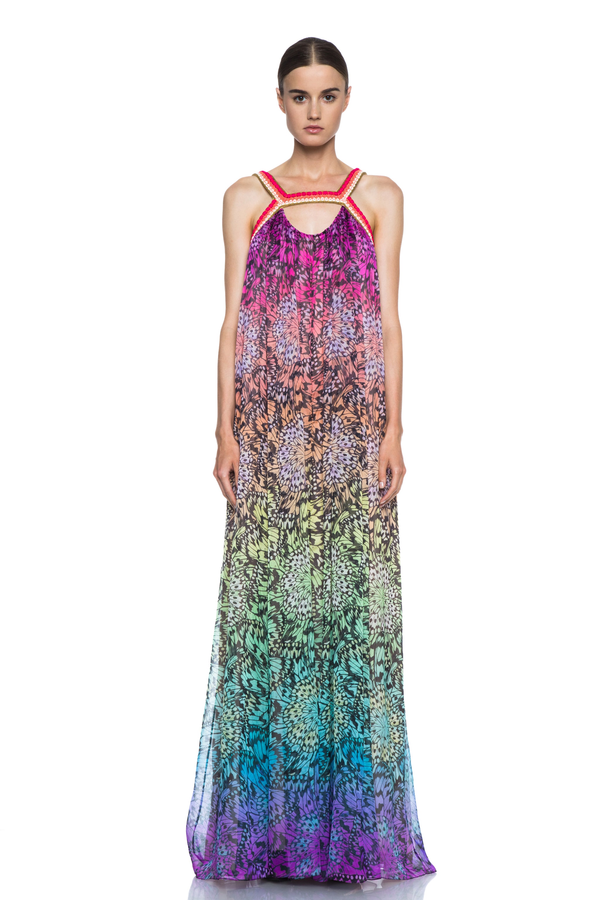 Image 1 of Matthew Williamson Butterfly Mousseline Embroidered Silk Gown in Rainbow