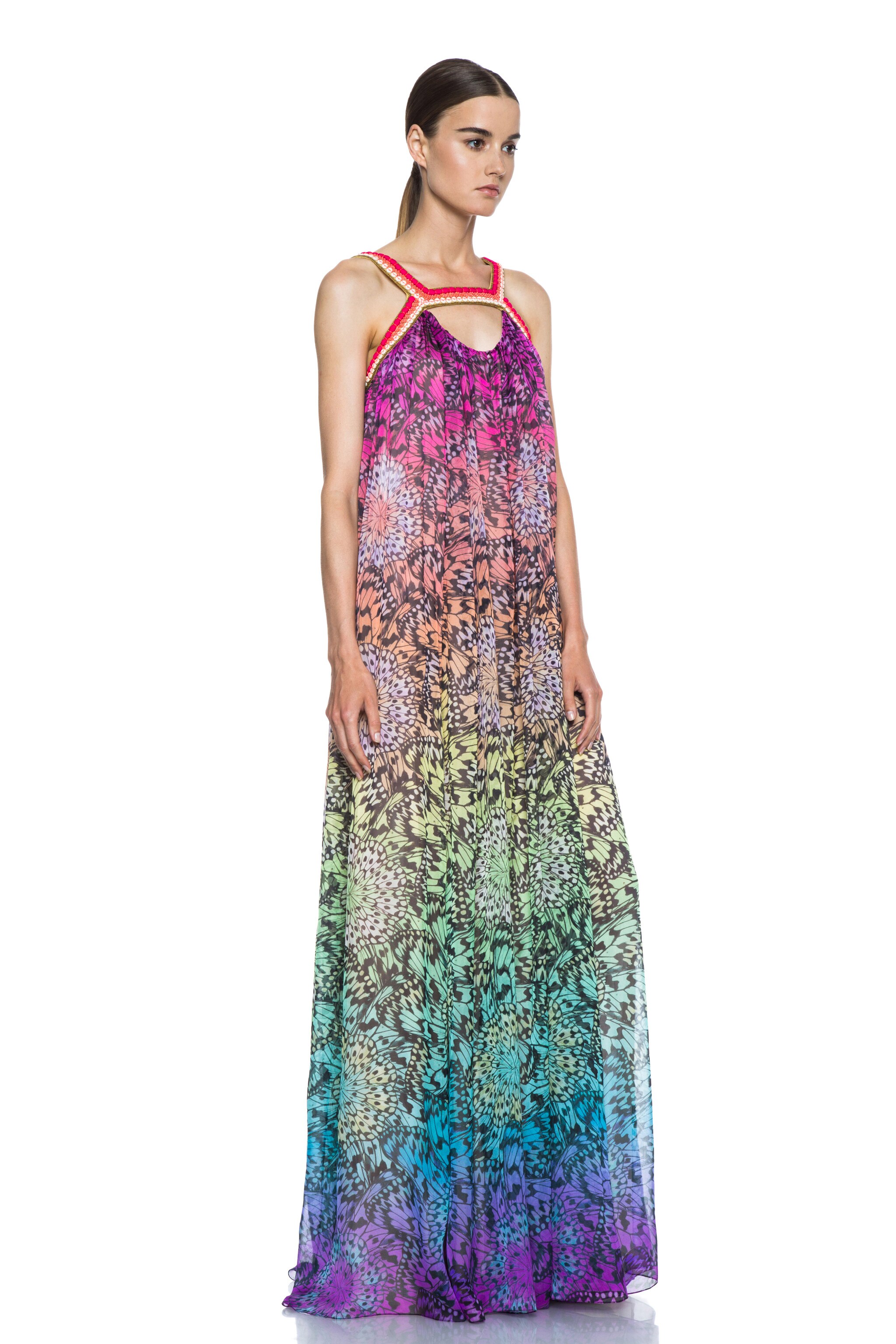 Matthew Williamson Butterfly Mousseline Embroidered Silk Gown in