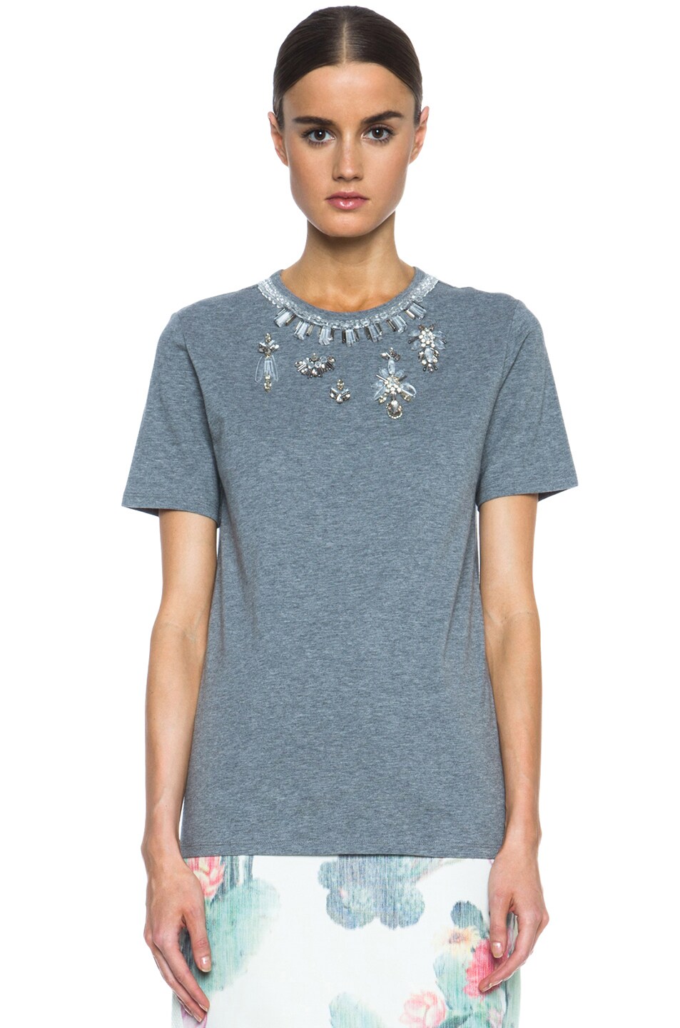 Image 1 of Matthew Williamson Embroidered Cotton-Blend Tee in Grey Marl