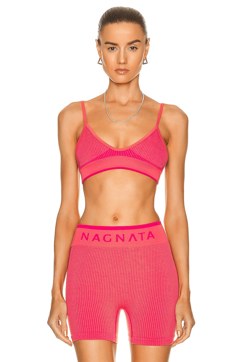 Image 1 of Nagnata Tri Rib Bralette in Neon Pink & Hot Pink