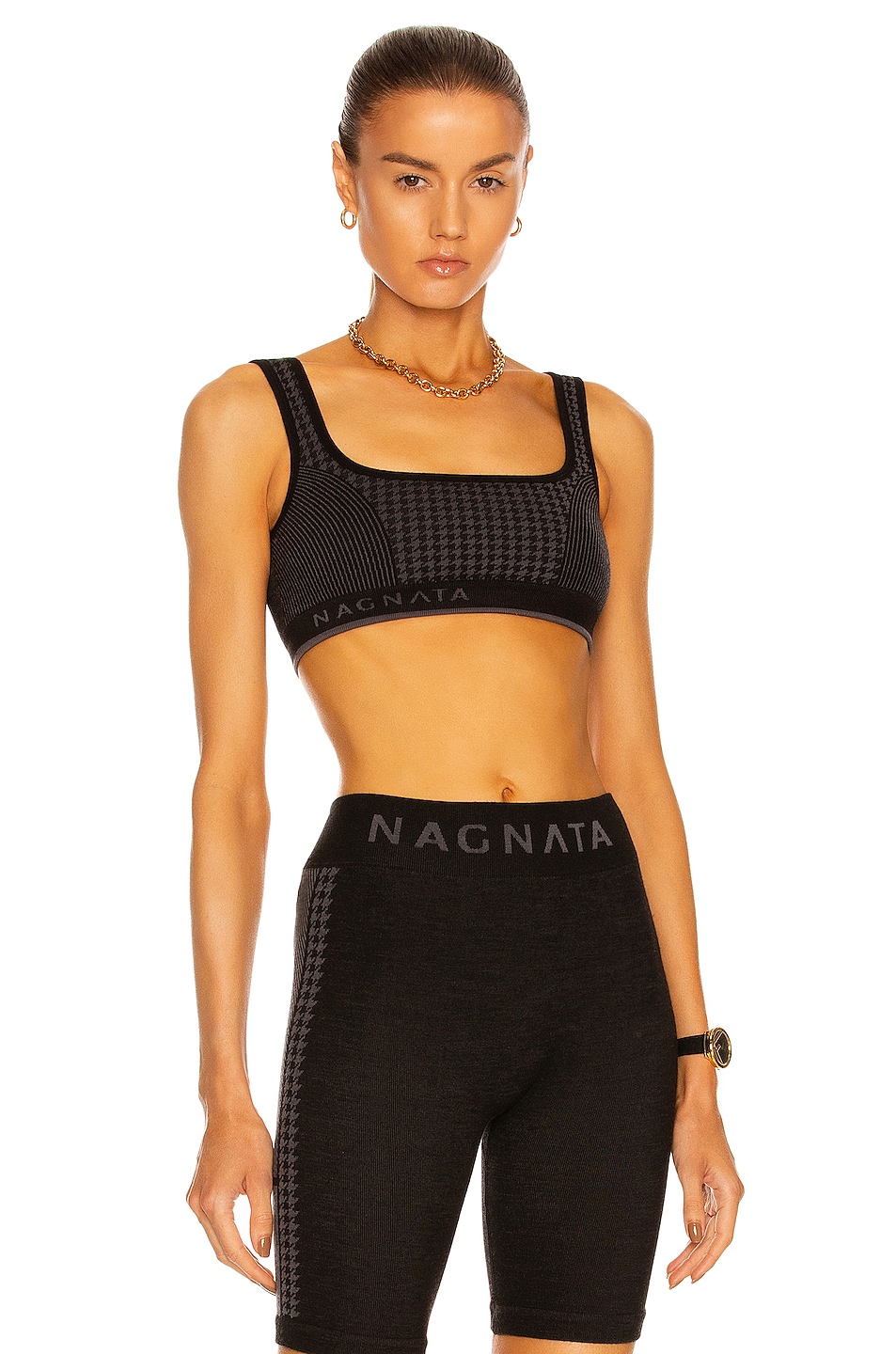 Image 1 of Nagnata Houndstooth Bra in Charcoal & Black