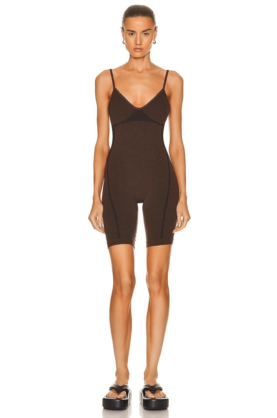 Image 1 of Nagnata Rib Playsuit in Cacao & Black