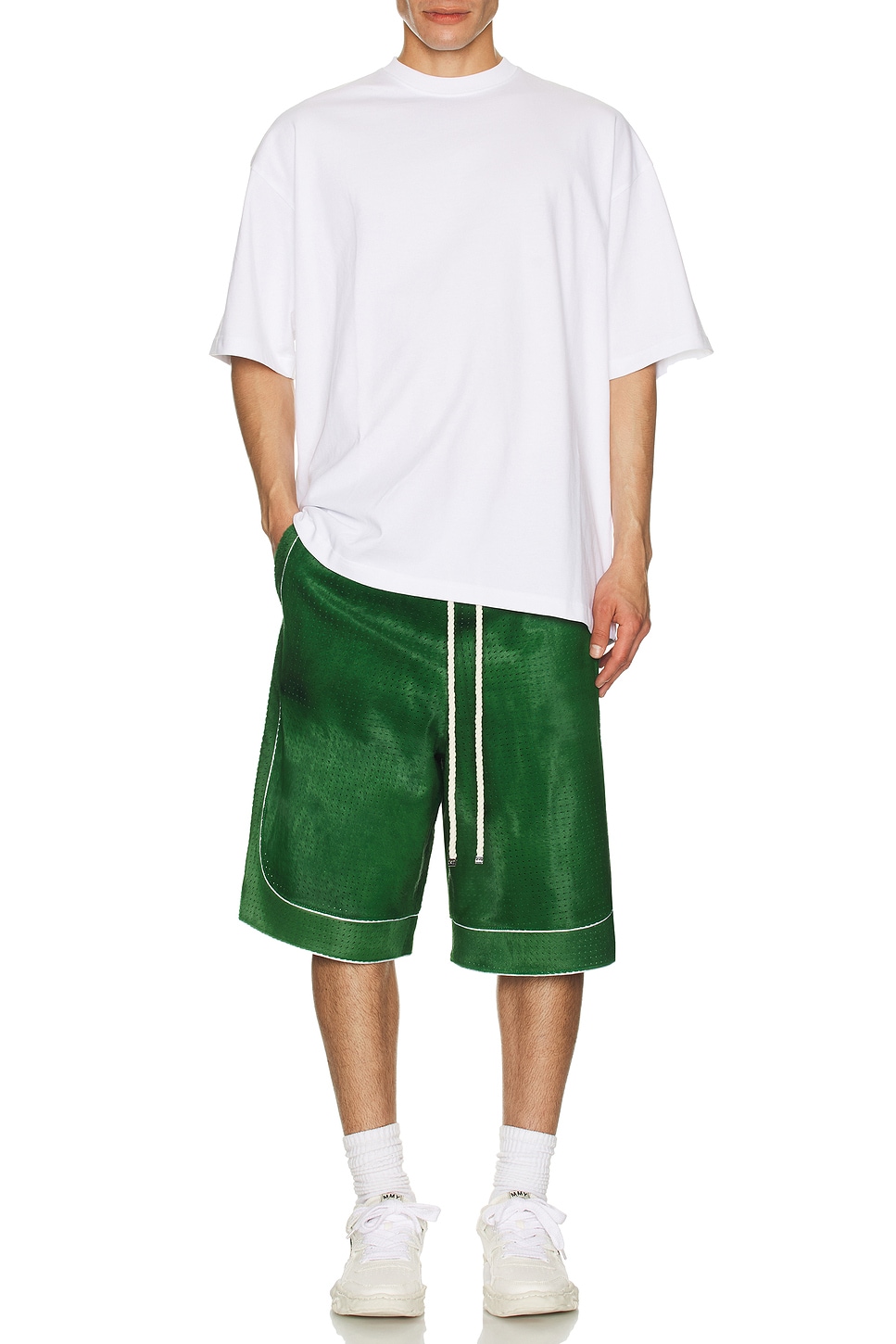 Image 1 of Nahmias Leather Basketball Shorts in Kelly Green