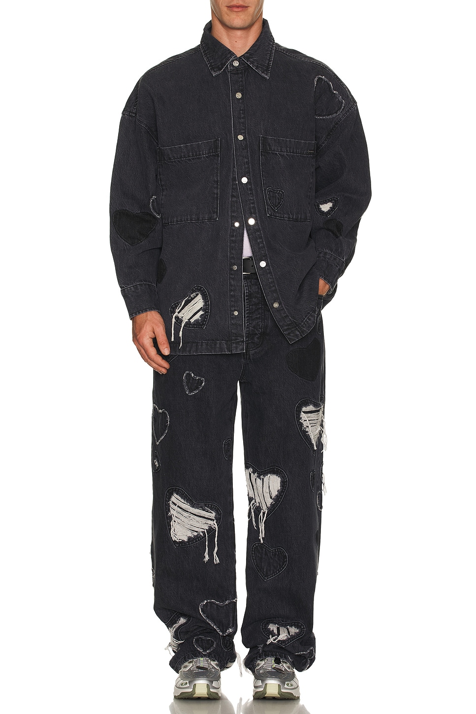 Image 1 of Nahmias Heart Patchwork Jeans in Heart Charcoal Wash