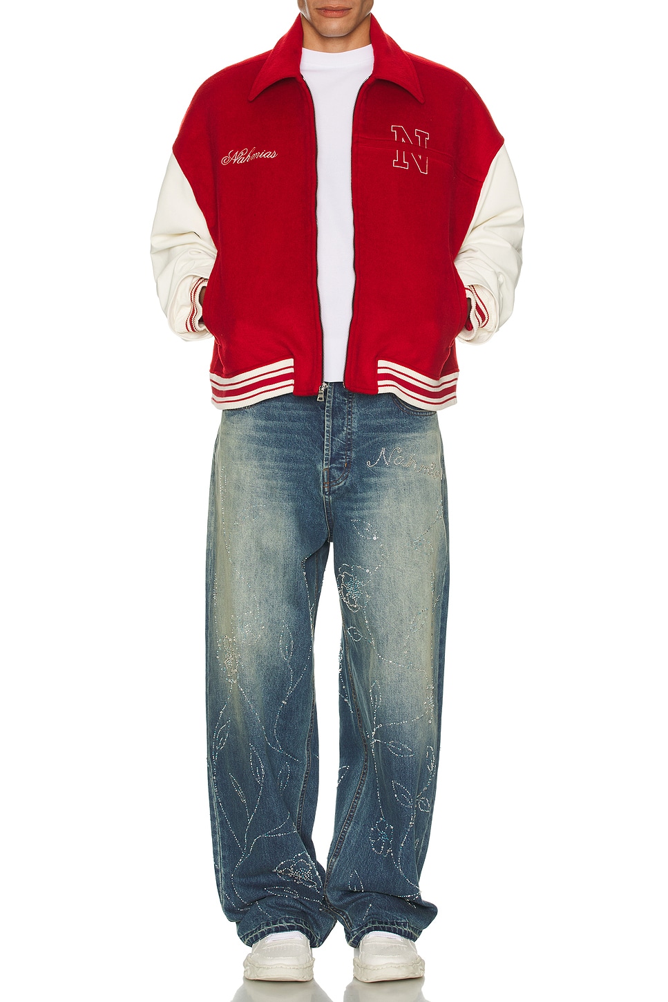 Image 1 of Nahmias Varsity Oversized Bomber in Cherry