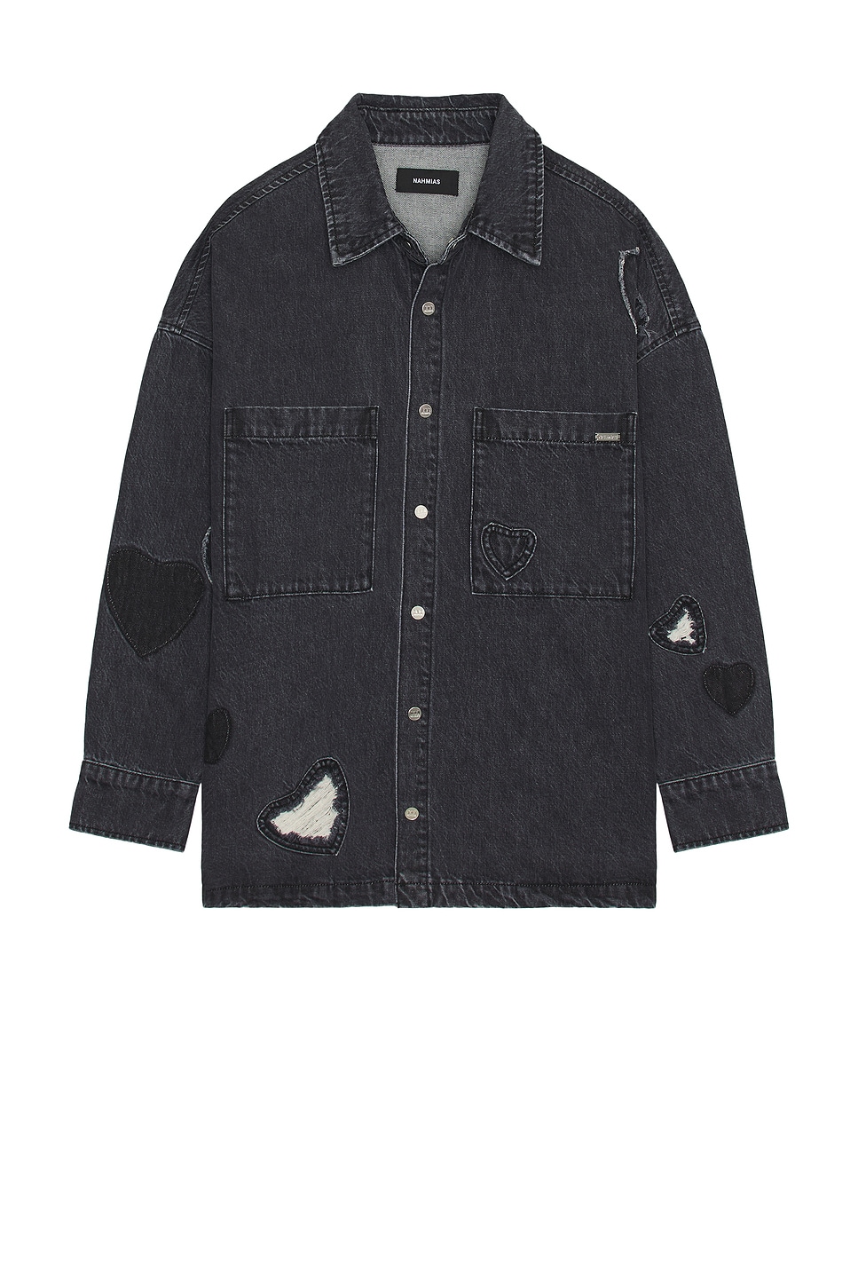 Image 1 of Nahmias Heart Patchwork Long Sleeve Shirt in Heart Charcoal Wash