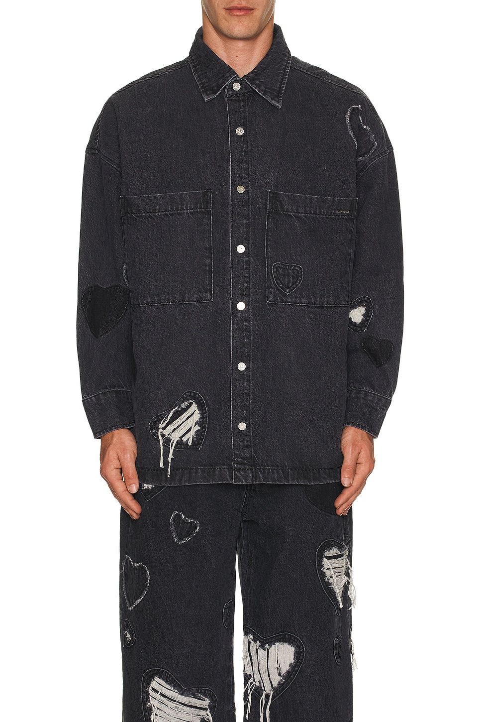 Heart Patchwork Long Sleeve Shirt - Thumbnail 2