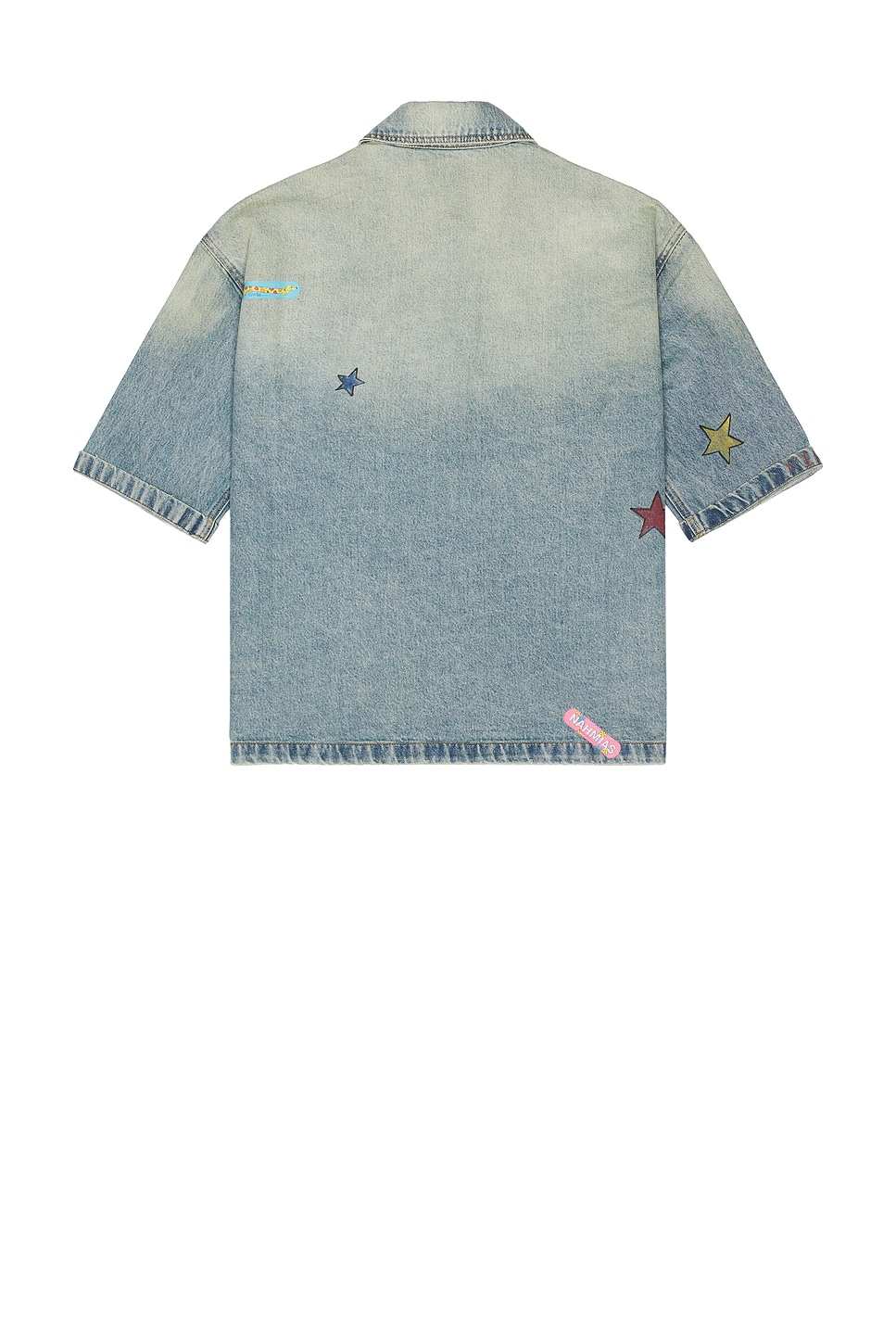Image 2 of Nahmias Denim Bandaid Short Sleeve Shirt in Light Wash