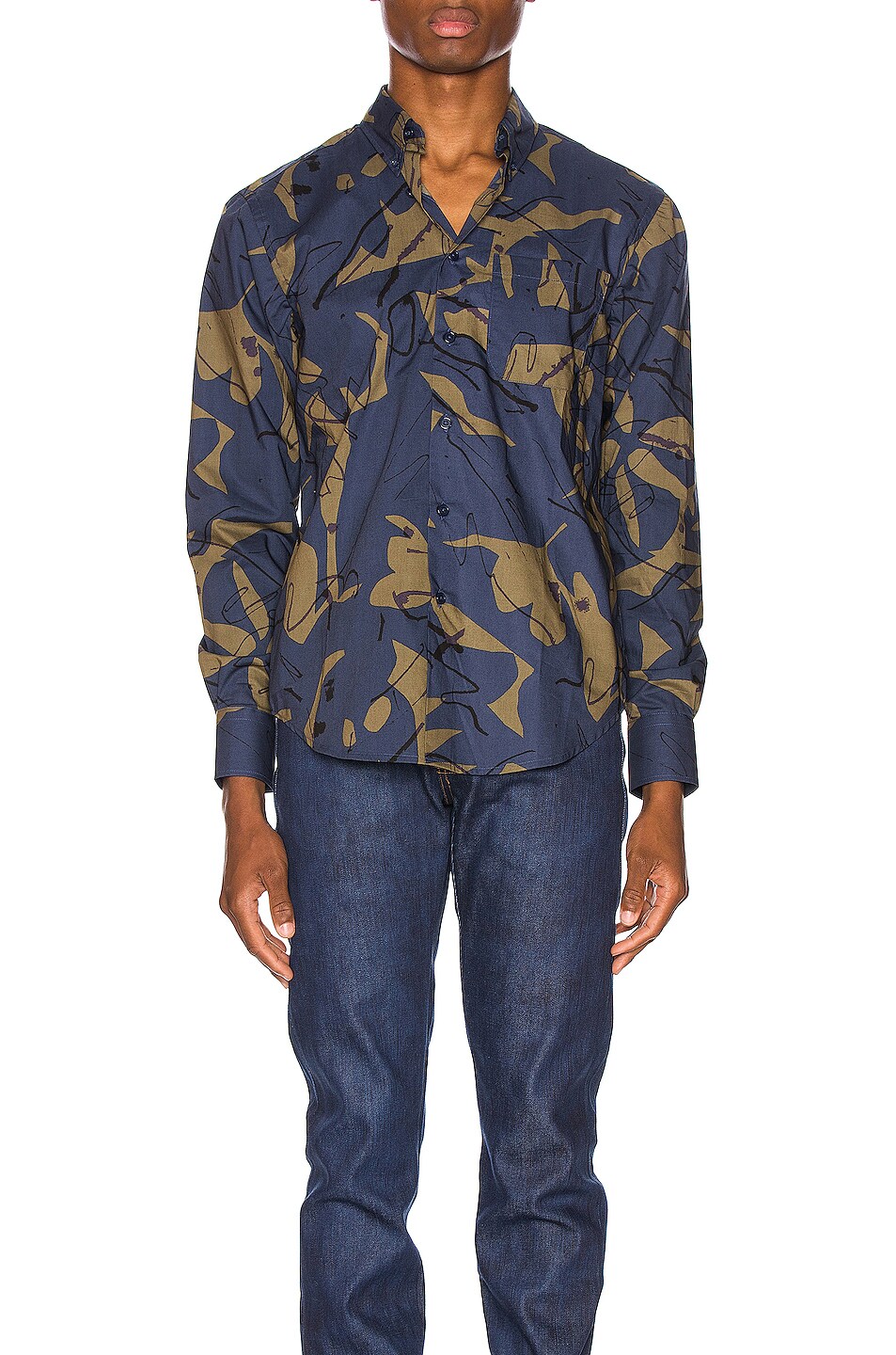 Image 1 of Naked & Famous Denim Easy Shirt in Navy Abstract Mod Print