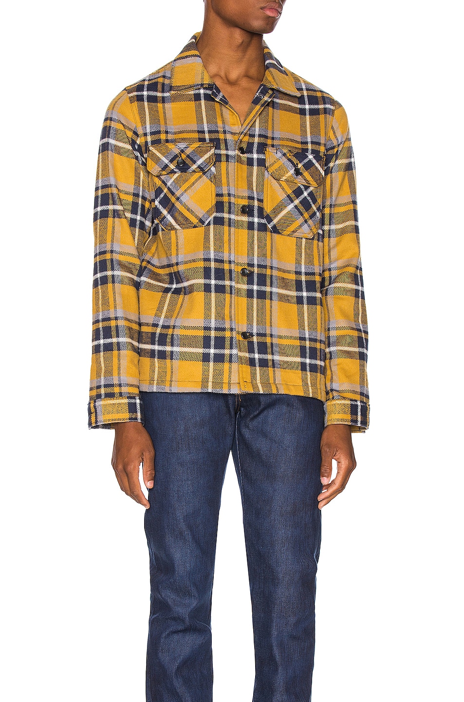 Image 1 of Naked & Famous Denim Work Shirt in Yellow & Blue Flannel