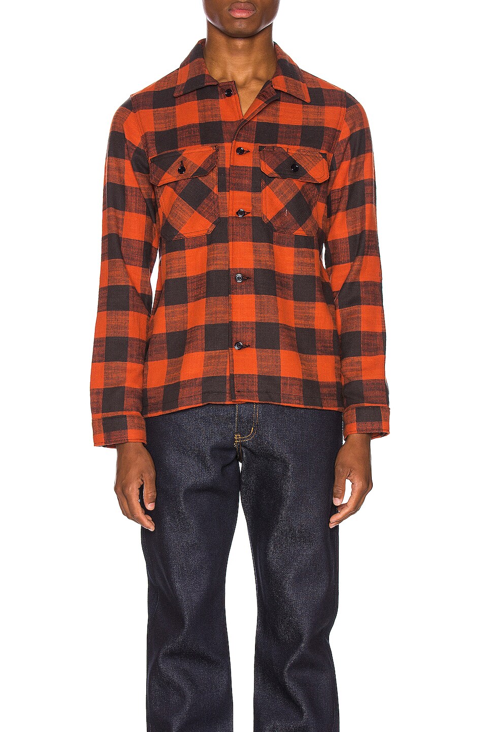Image 1 of Naked & Famous Denim Work Shirt in Red Slubby Buffalo Check