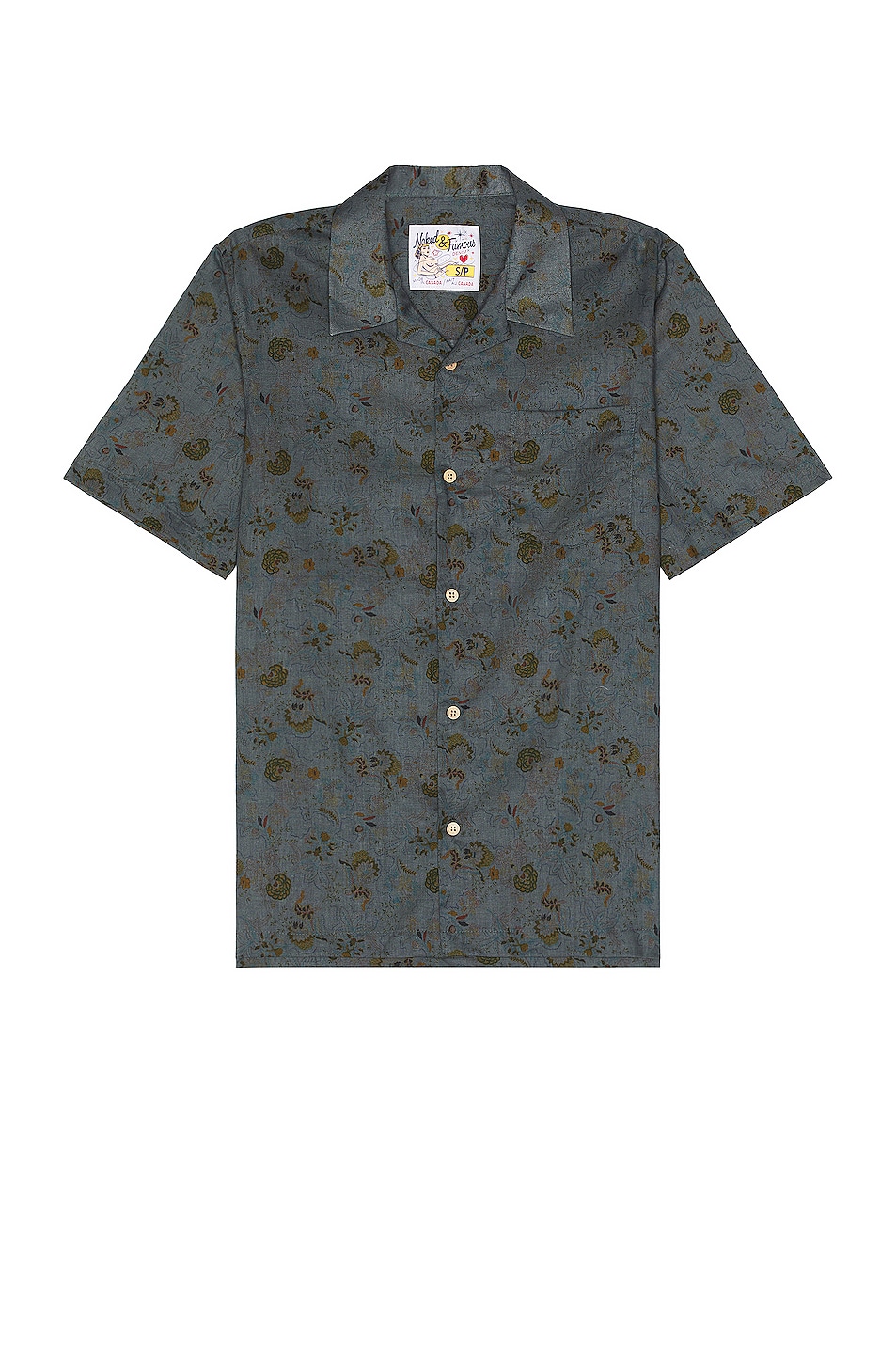 Image 1 of Naked & Famous Denim Flora Sketches Aloha Shirt in Grey Blue