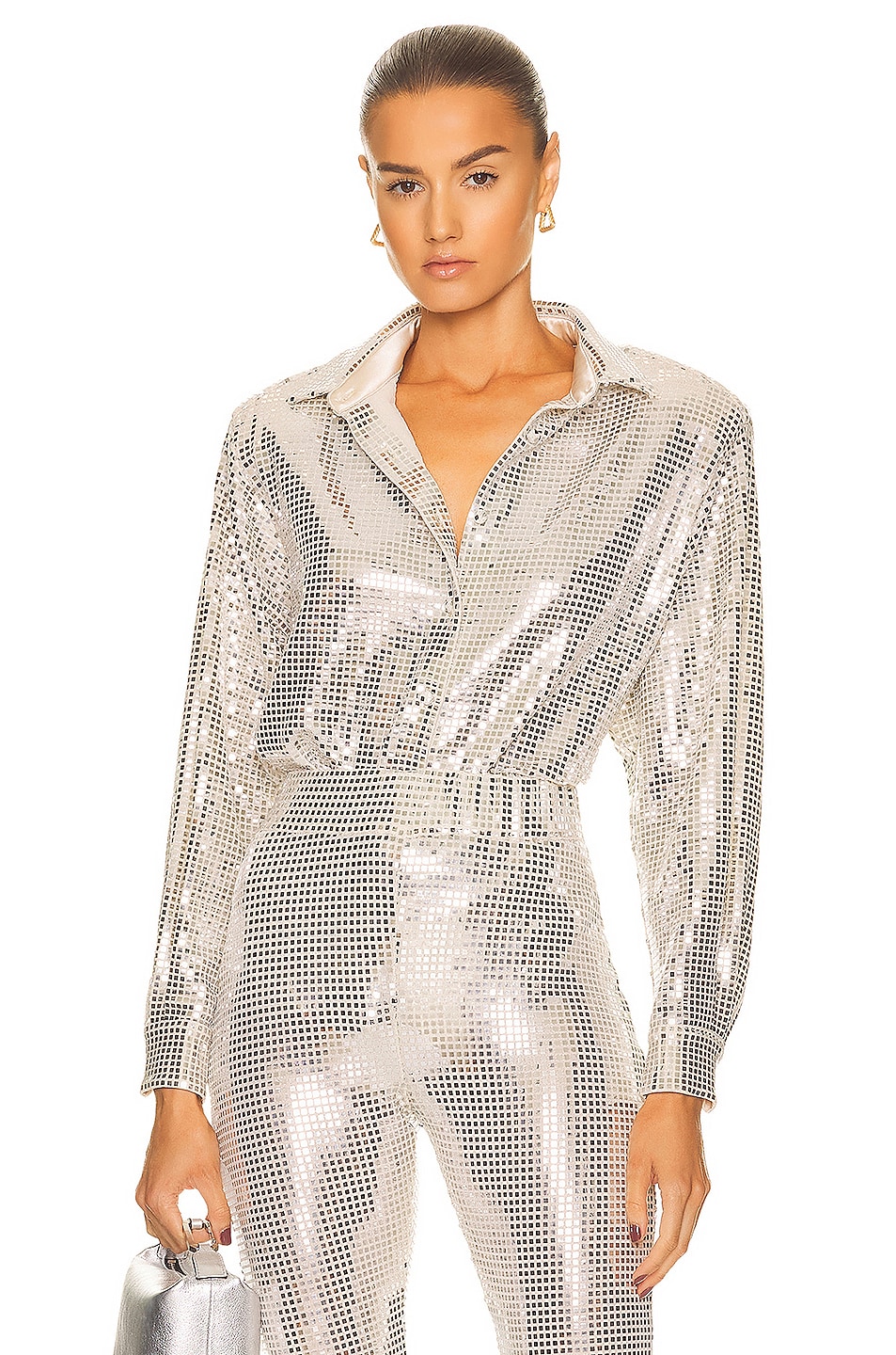 Image 1 of The New Arrivals by Ilkyaz Ozel Colette Sequin Shirt in Silver