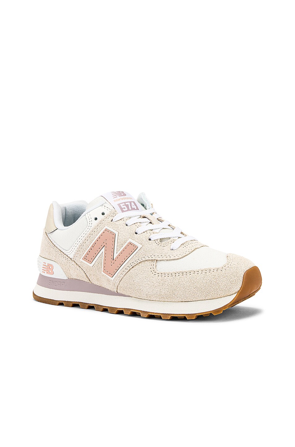 New Balance 574 Sneakers in Sea Salt & Rose Water Suede FWRD