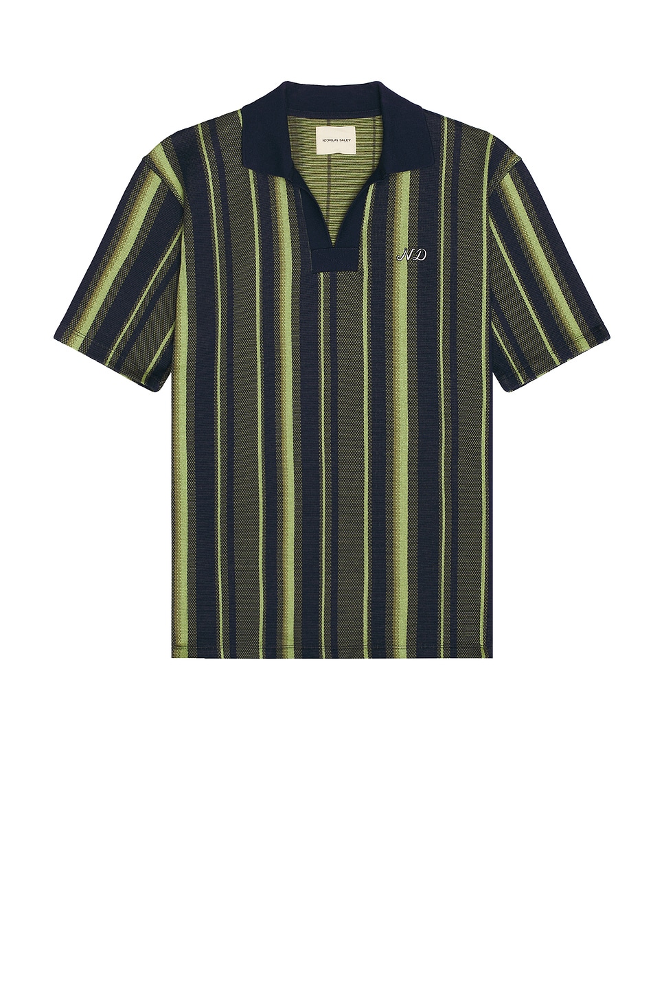 Image 1 of Nicholas Daley Rugby Striped Polo in Navy & Mint