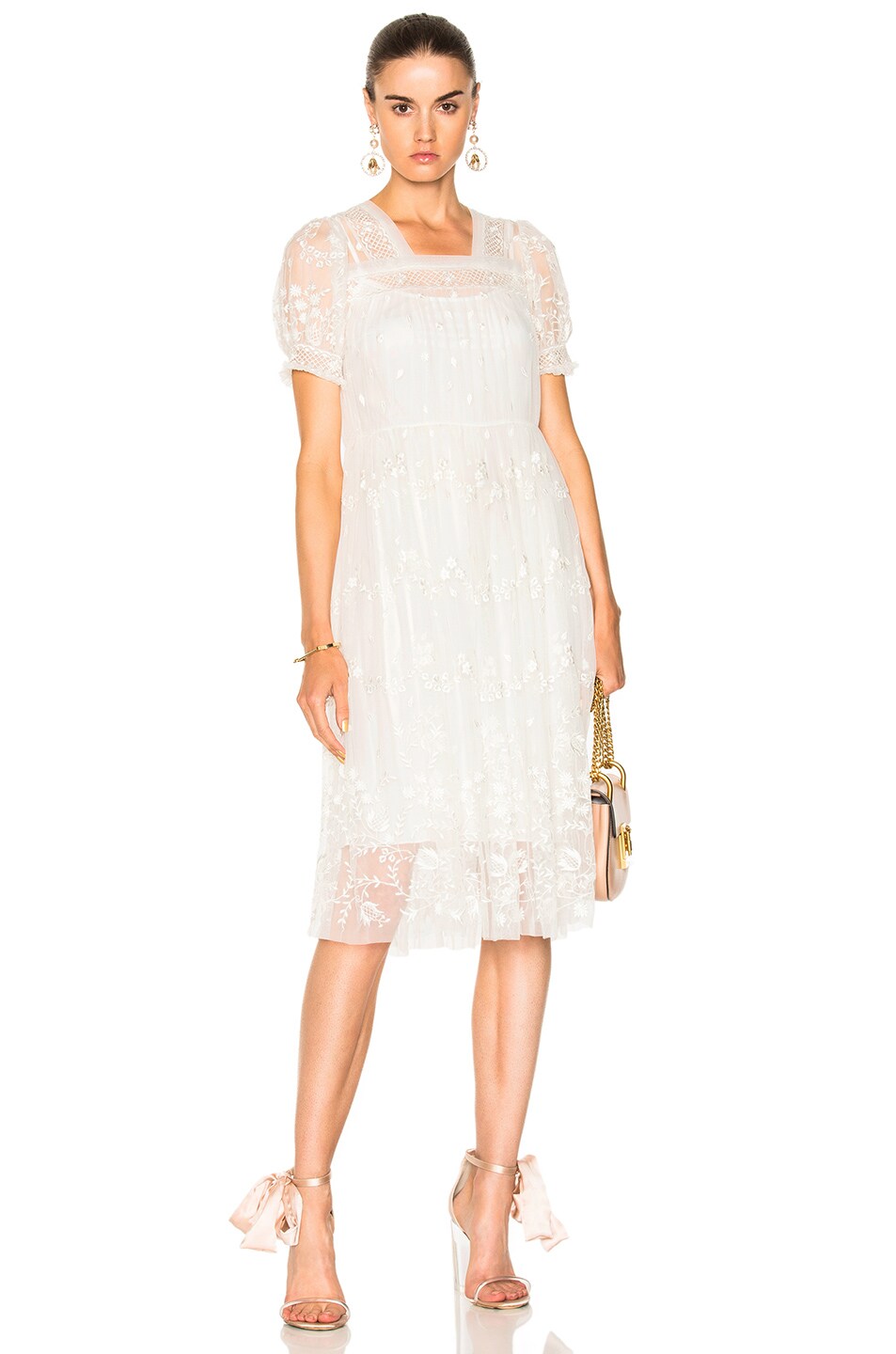 Image 1 of Needle & Thread Embroidered Midi Dress in Ivory