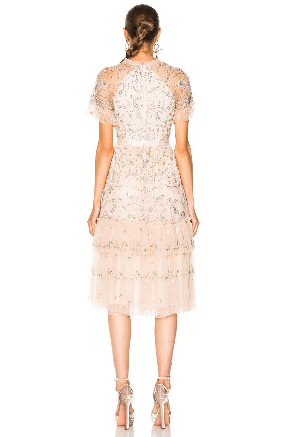 NEEDLE & THREAD Constellation Embellished Lace Tulle Midi Dress, Pink | ModeSens