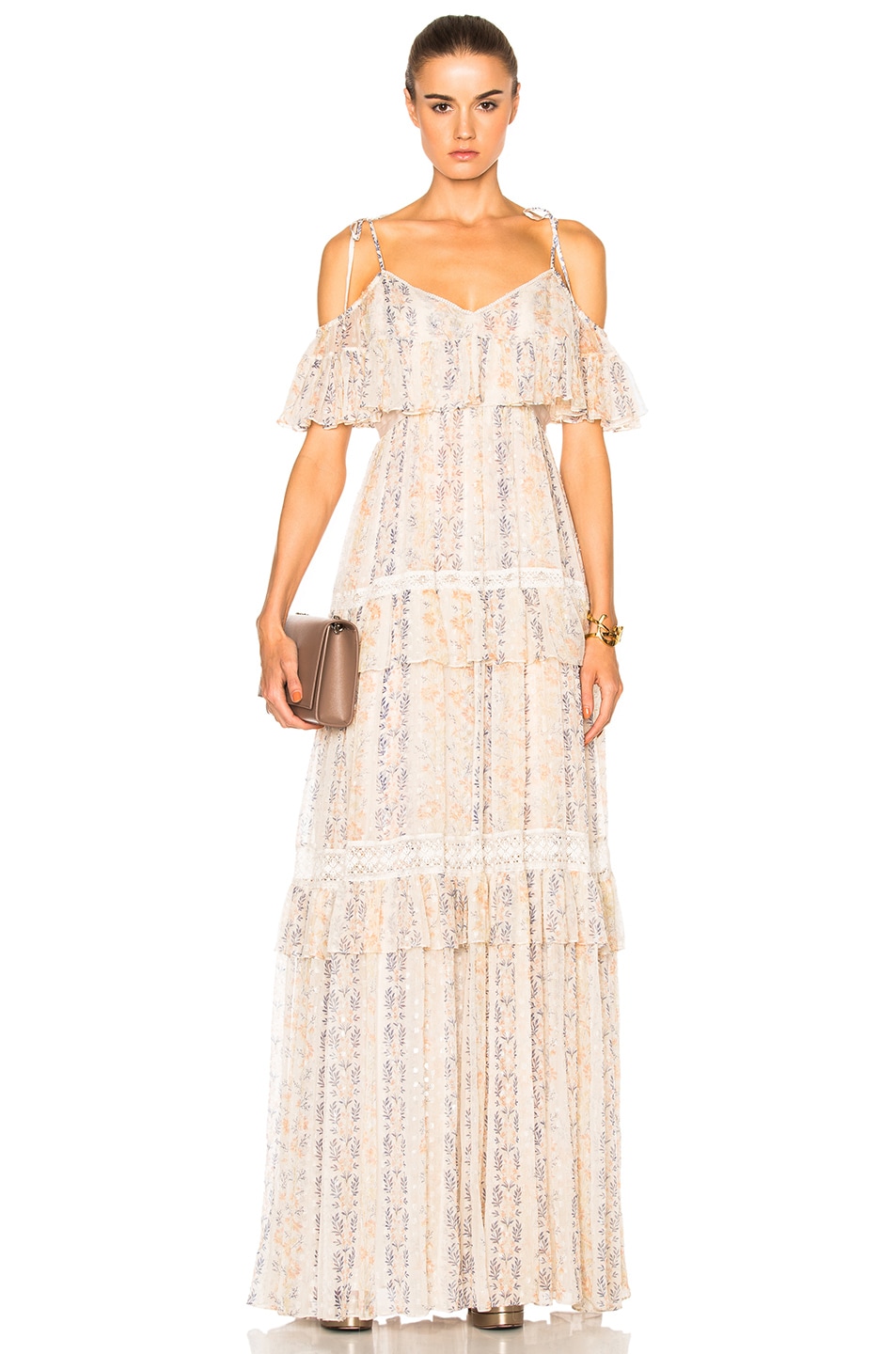 Image 1 of Needle & Thread Floral Stripe Maxi Dress in Rose Beige