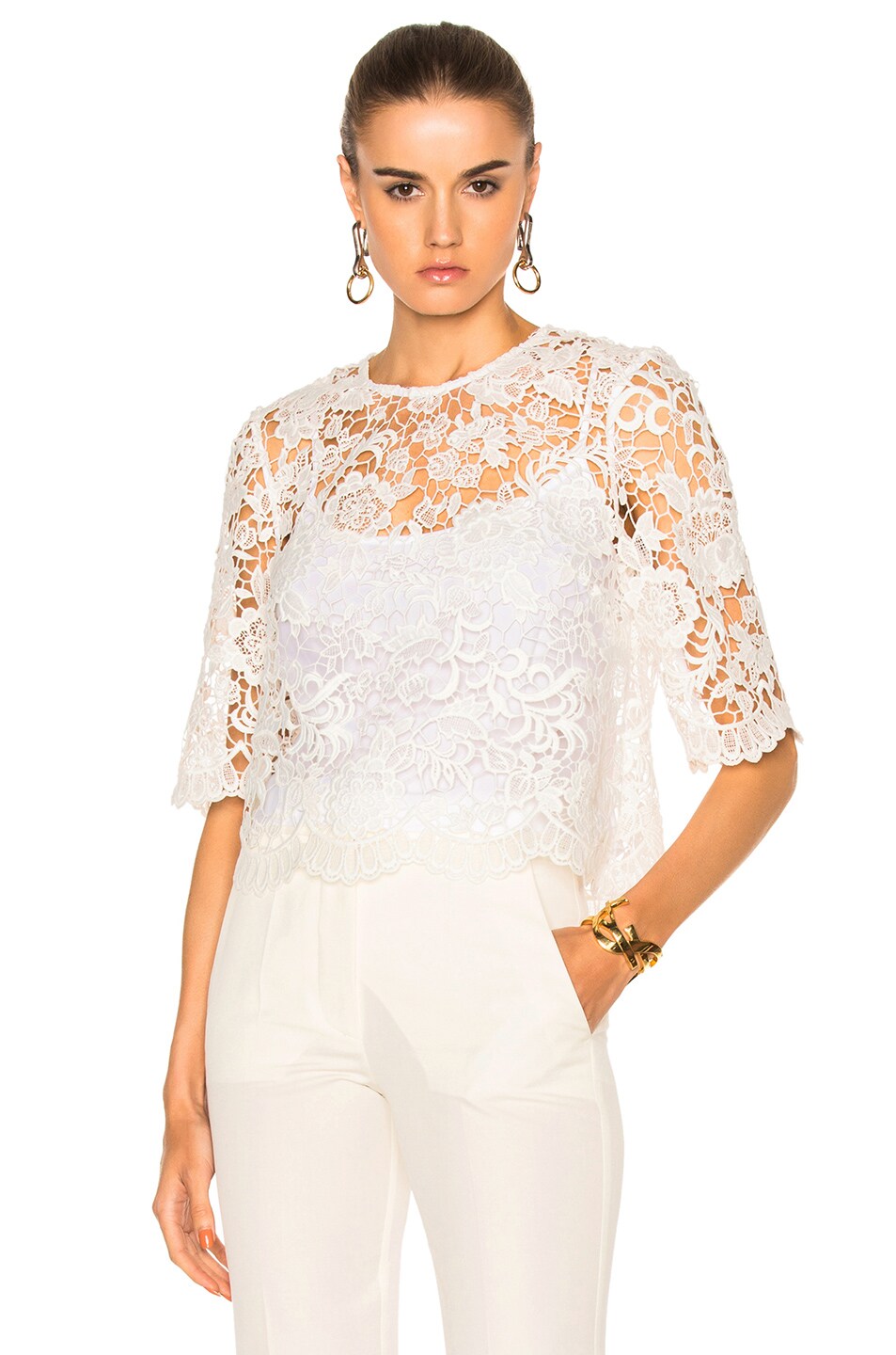 Image 1 of Needle & Thread Floral Lace Top in Chalk