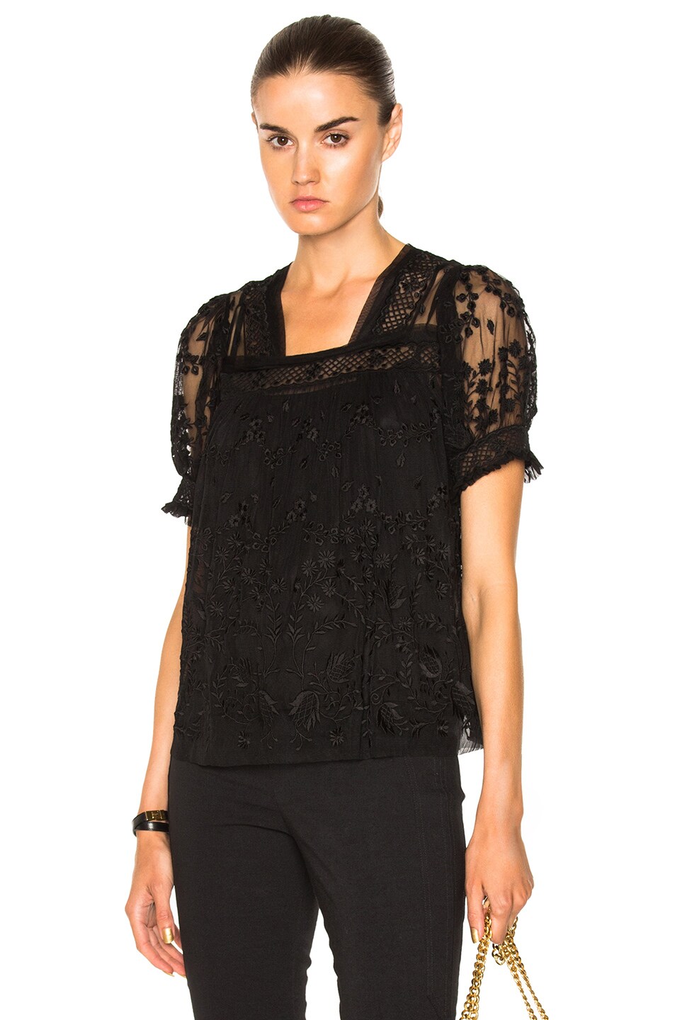 Image 1 of Needle & Thread Embroidered Top in Black