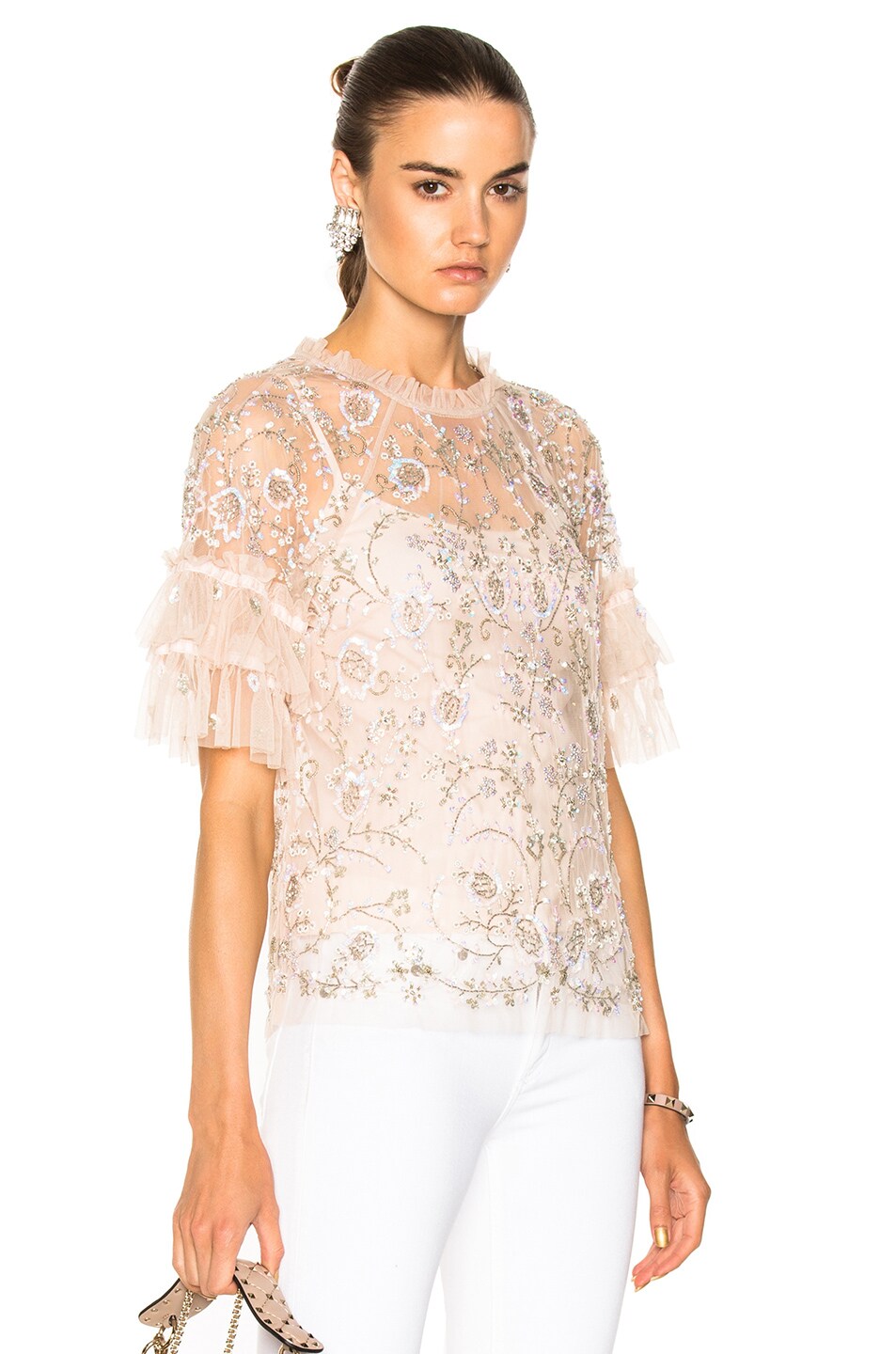 Image 1 of Needle & Thread Constellation Lace Top in Petal Pink