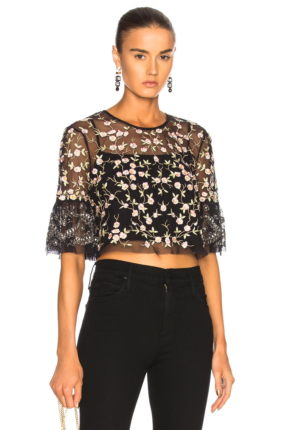 Image 1 of Needle & Thread Climbing Blossom Top in Black
