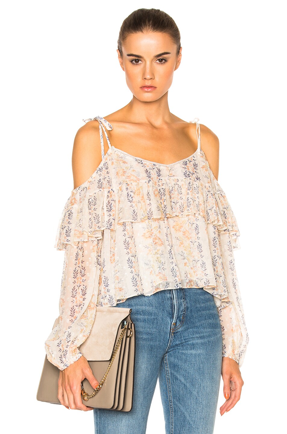 Image 1 of Needle & Thread Floral Stripe Top in Rose Beige