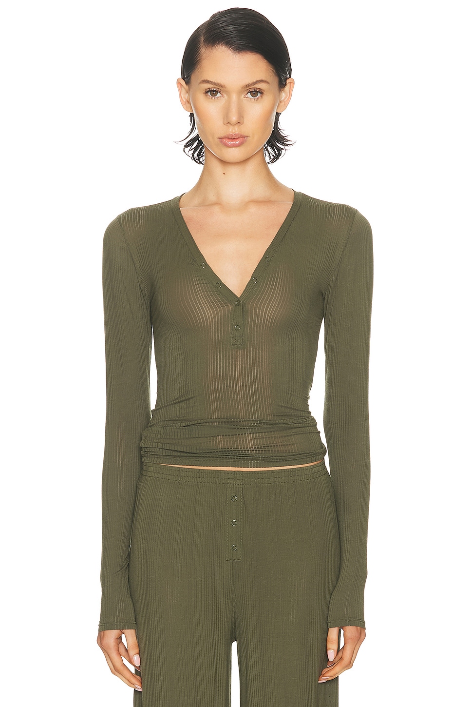 Image 1 of Negative Underwear Whipped Henley in Moss