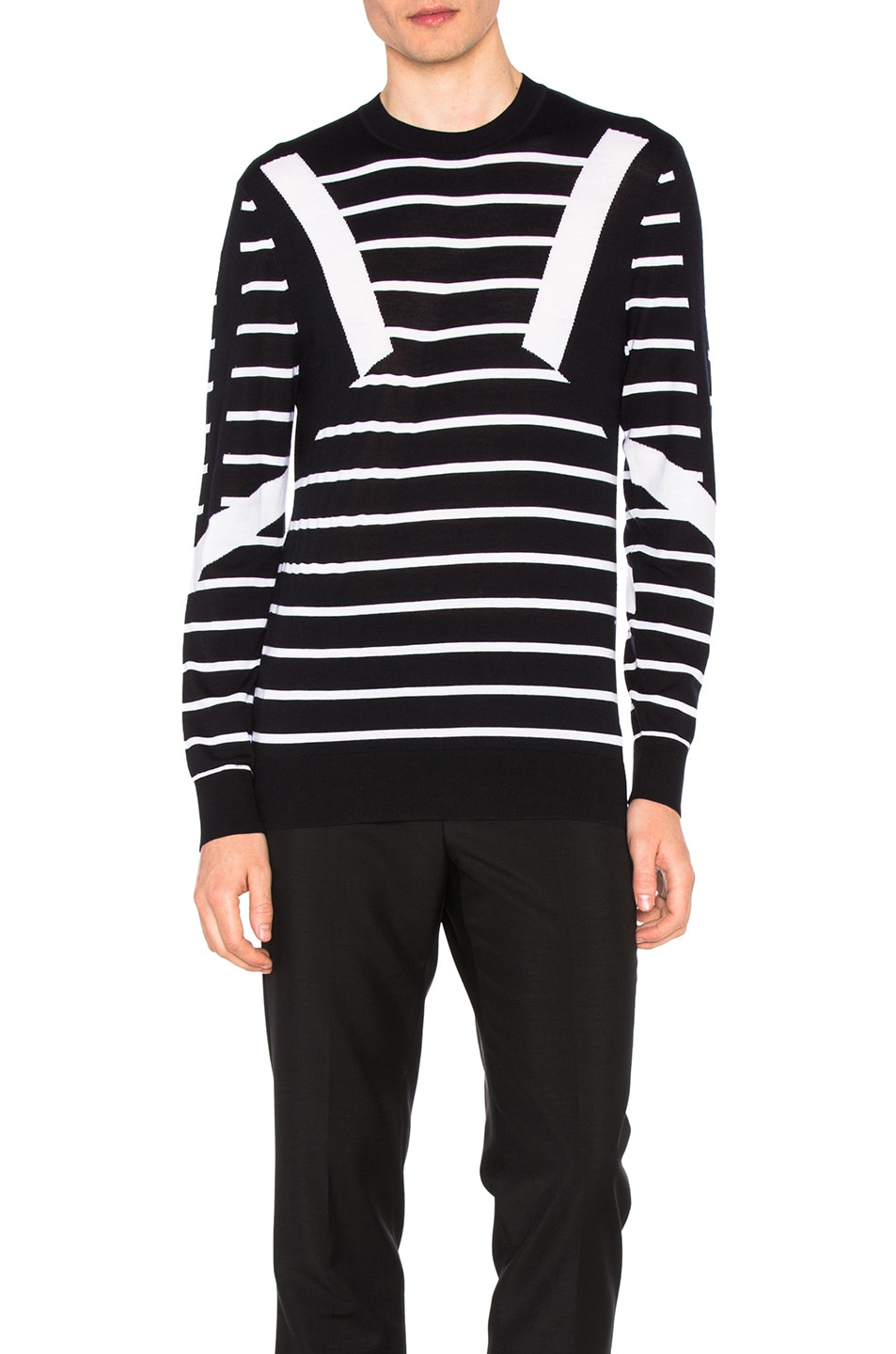 Image 1 of Neil Barrett Modernist Stripe Merino Sweater in Dark Navy & Off White
