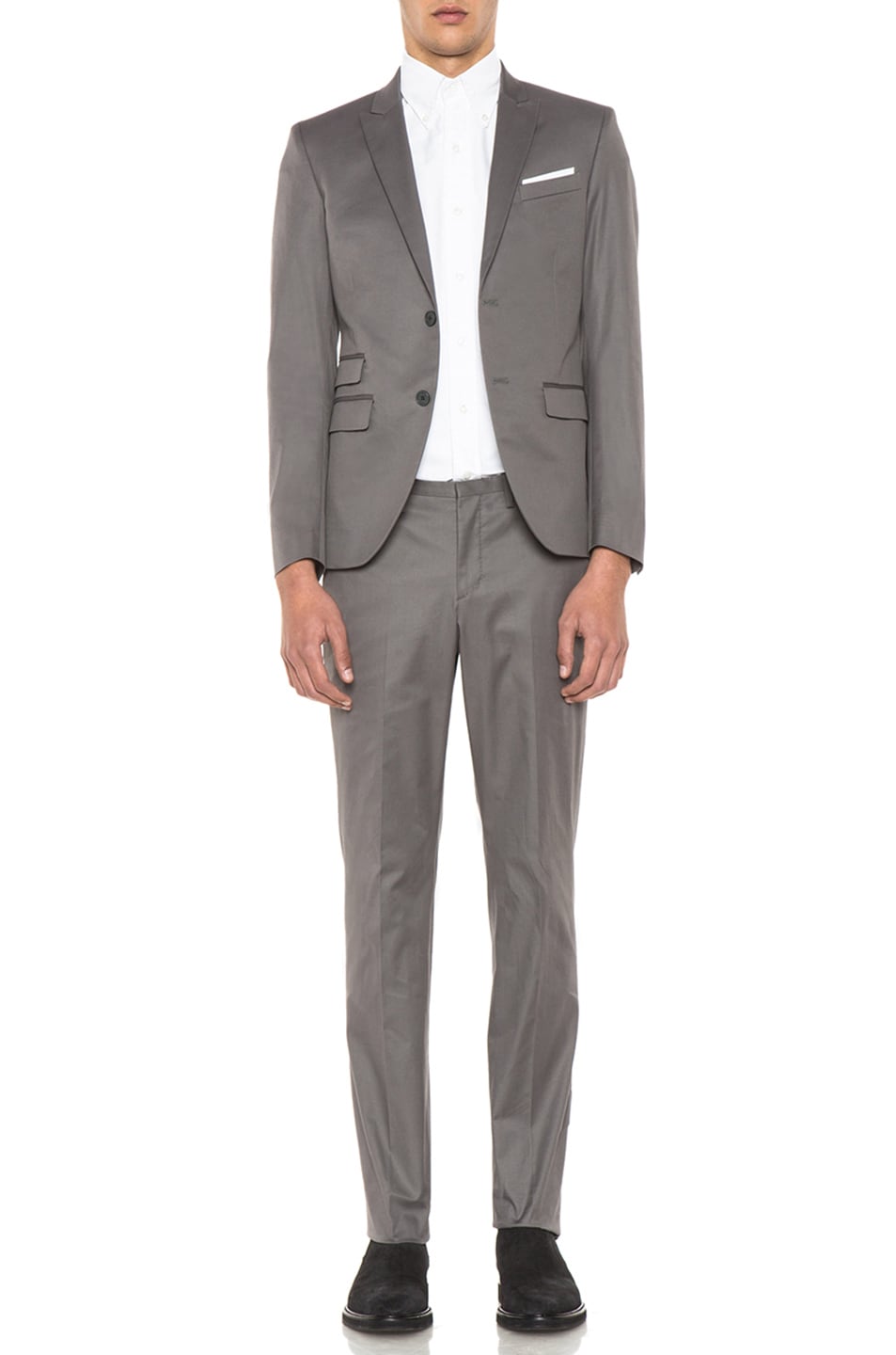 Image 1 of Neil Barrett 2 Button Peak Rever Skinny Suit in Slate Grey