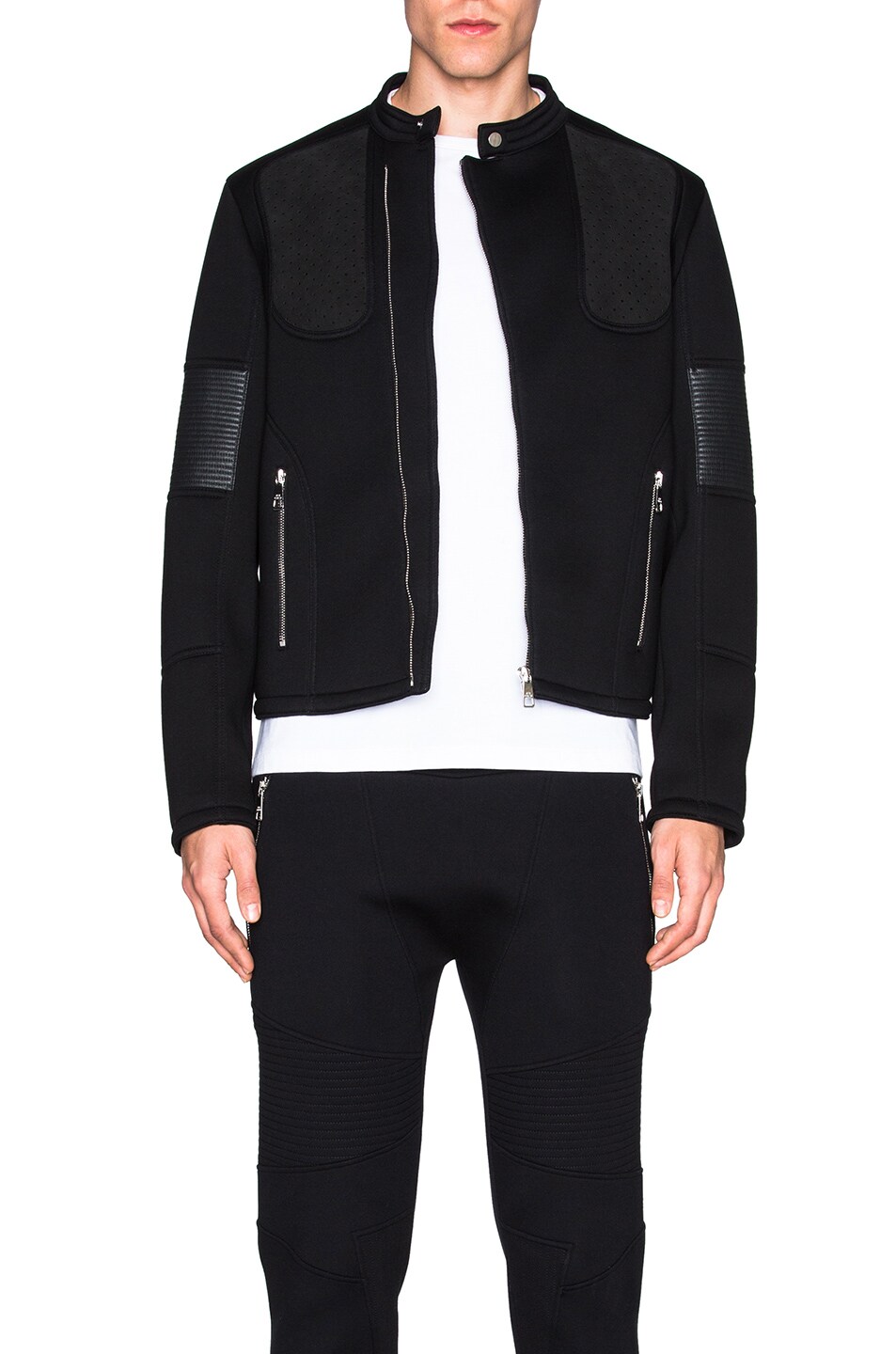 Neil Barrett Bonded Suede Biker Jacket In Black Fwrd Image 1 Of Neil Barrett Bonded Suede Biker Jacket In Black