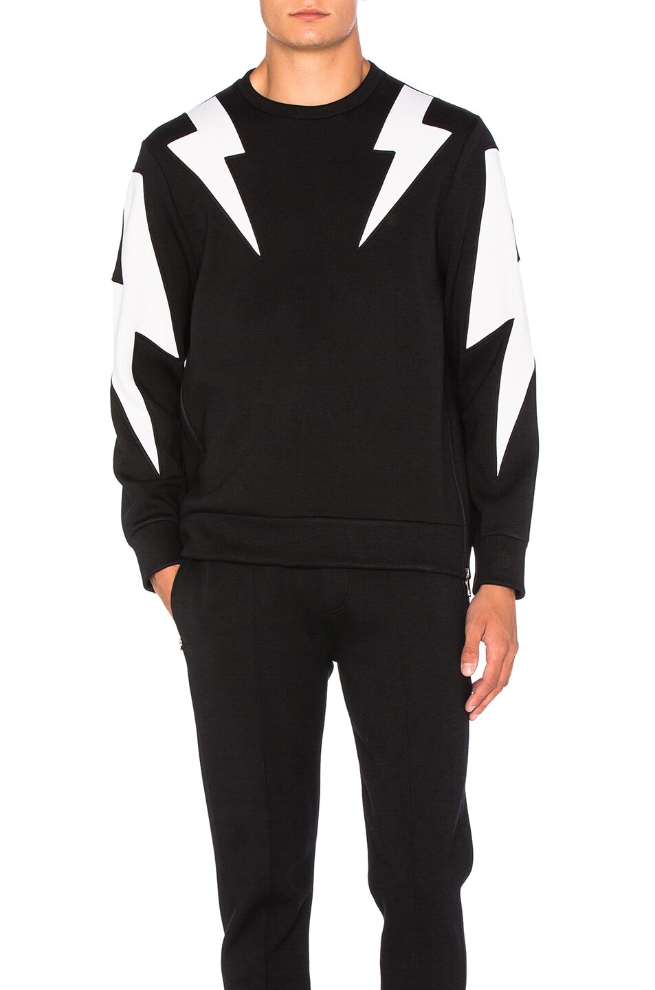 Image 1 of Neil Barrett Bi Color Thunderbolt Sweatshirt in Black & White