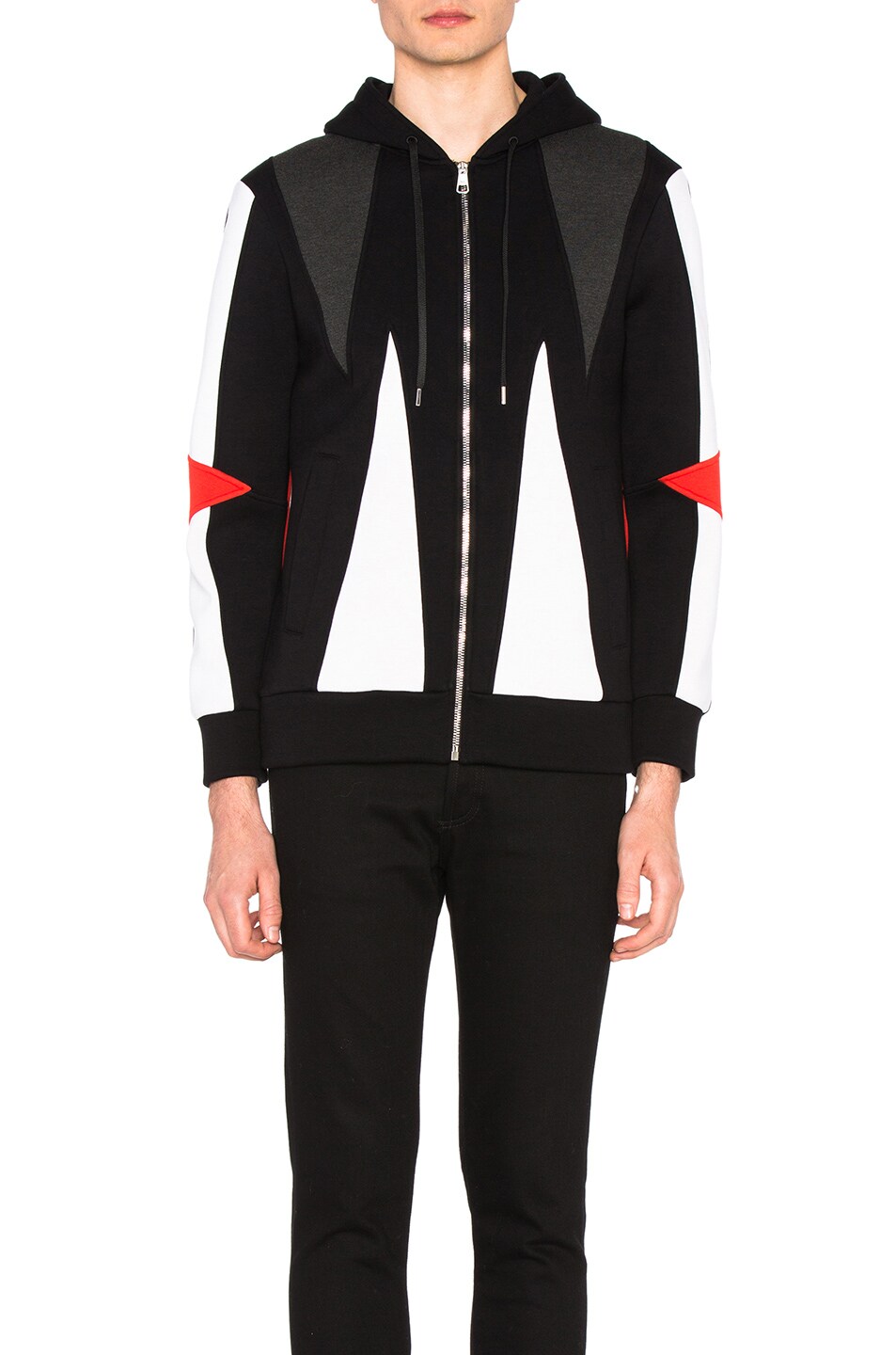 Image 1 of Neil Barrett Abstract Modernist Zip Hoodie in Black, Charcoal & Off White