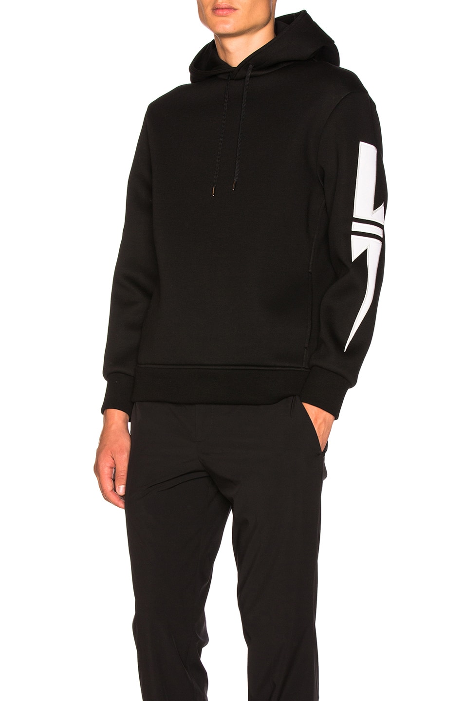 Image 1 of Neil Barrett Striped Bolt Patch Hoodie in Black & White
