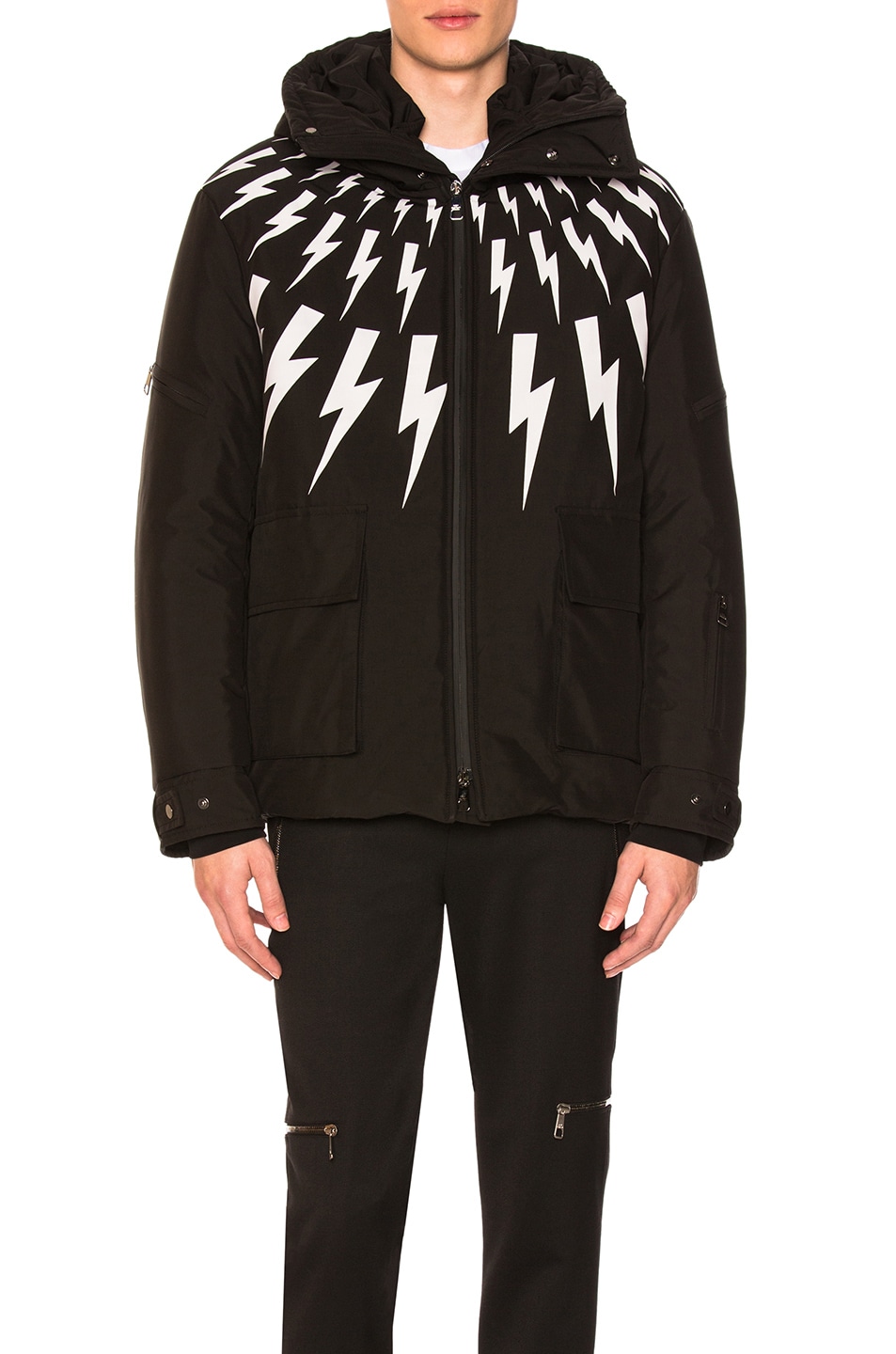 Image 1 of Neil Barrett Fairisle Bolt Ski Jacket in Black & White