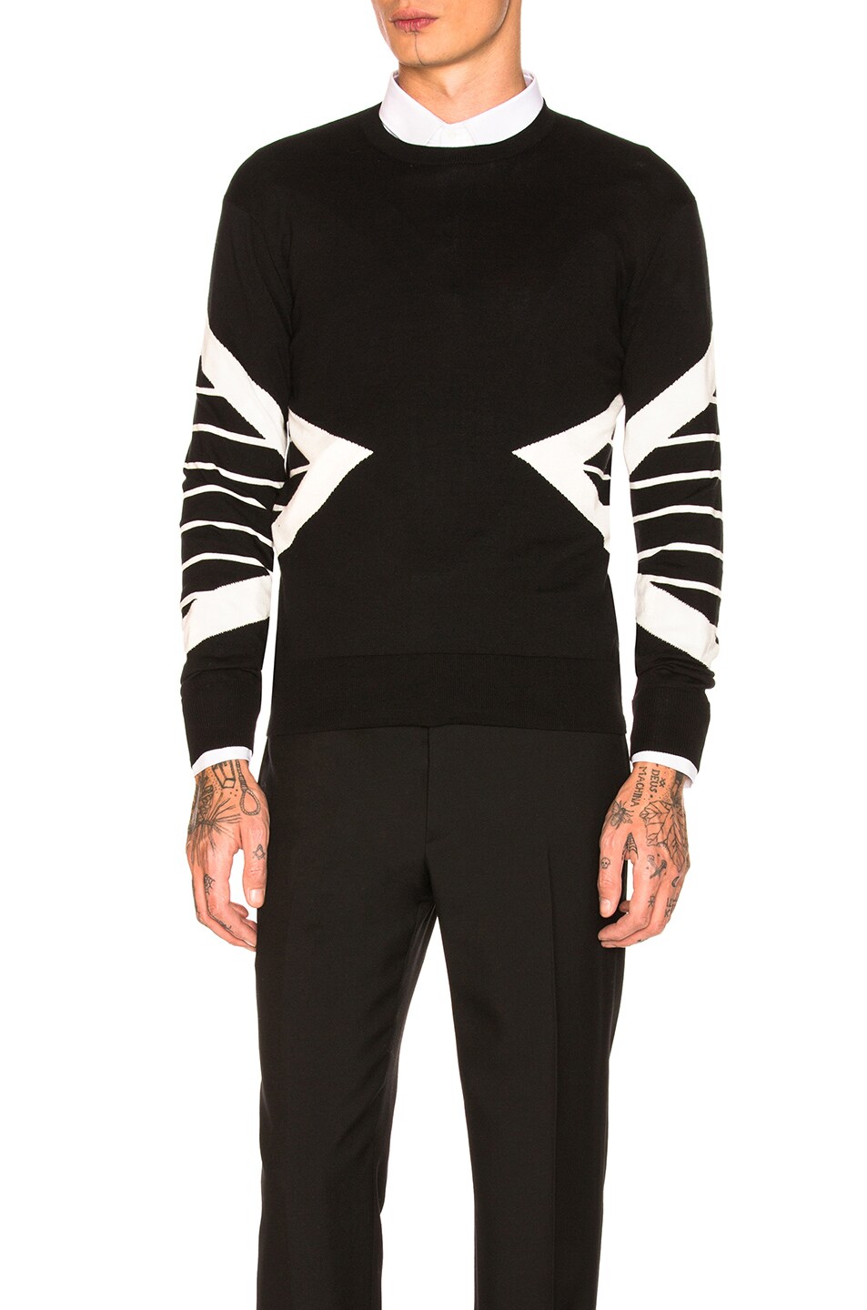 Image 1 of Neil Barrett Striped Modernist Sweater in Black & White