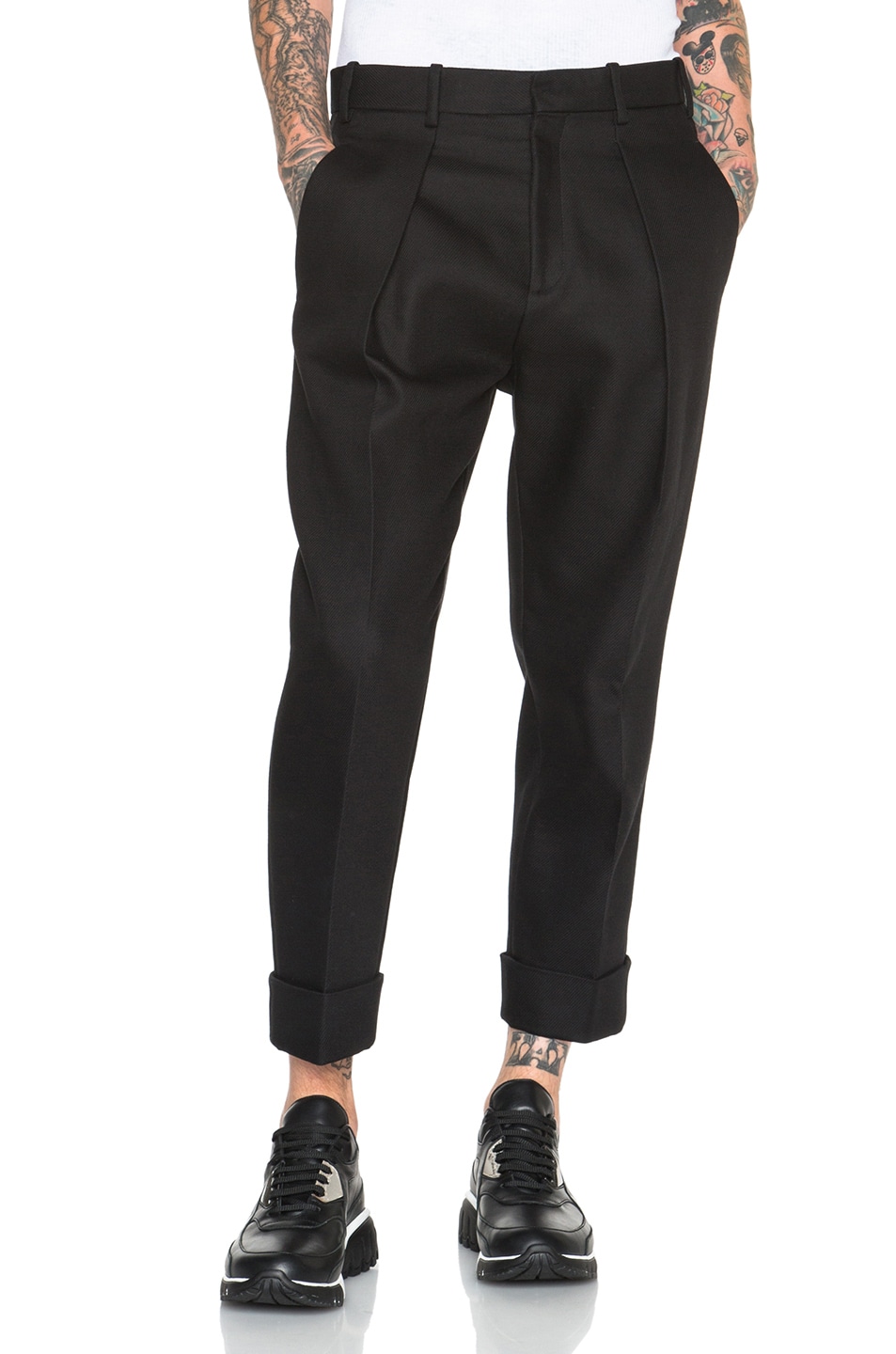Image 1 of Neil Barrett Slouch Turn Up Trousers in Black