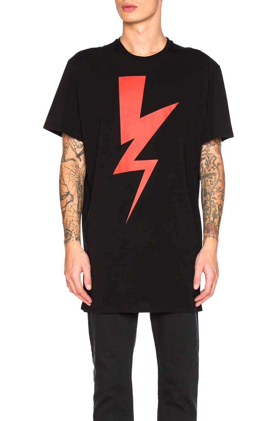 Image 1 of Neil Barrett Oversize Abstracted Bolt Tee in Black & Red
