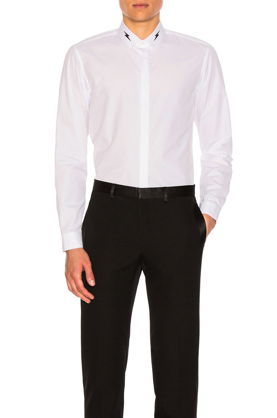 Image 1 of Neil Barrett Thunderbolt Collar Shirt in White & Black