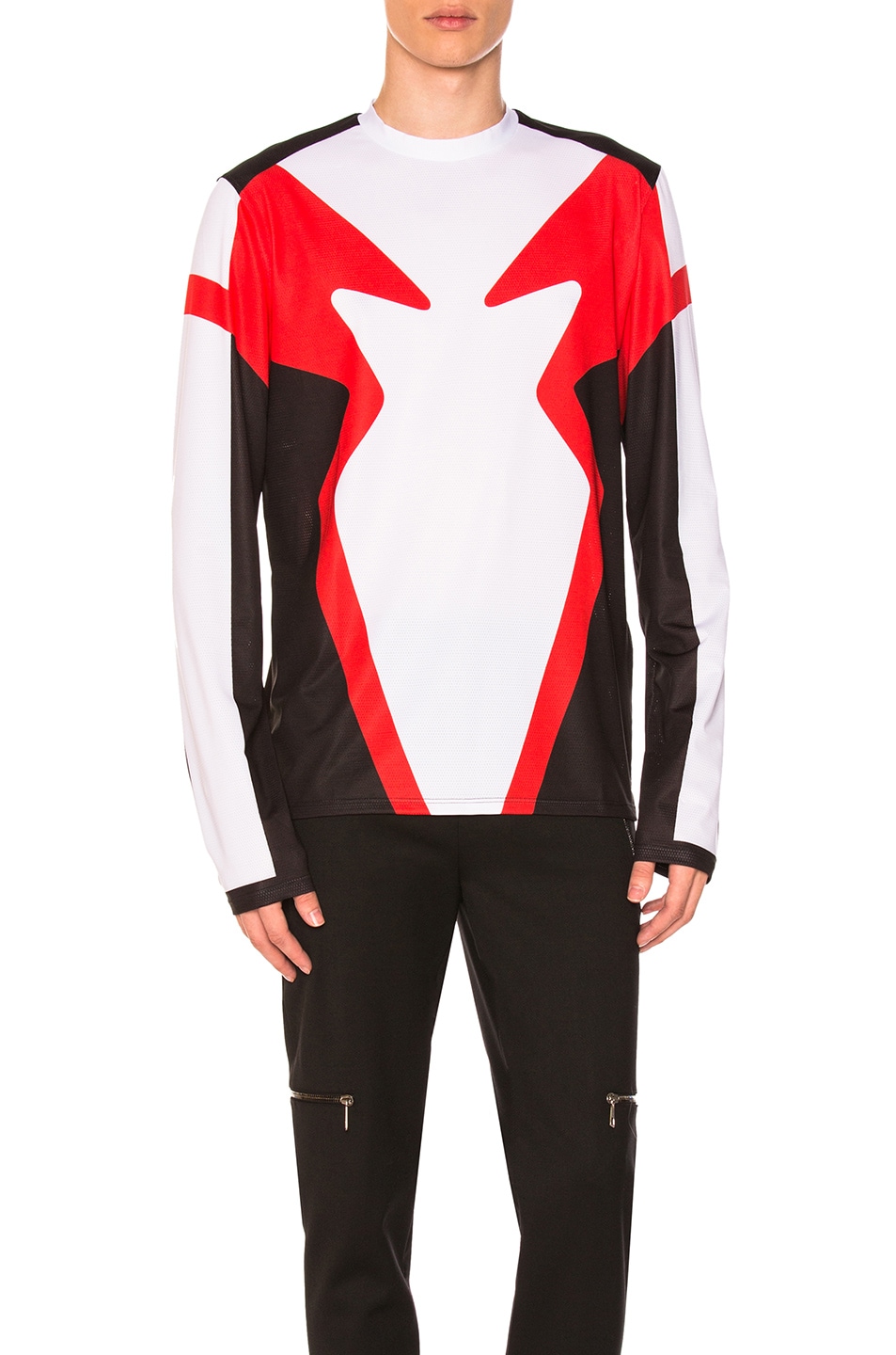 Image 1 of Neil Barrett Motocross Long Sleeve Tee in White & Black & Red