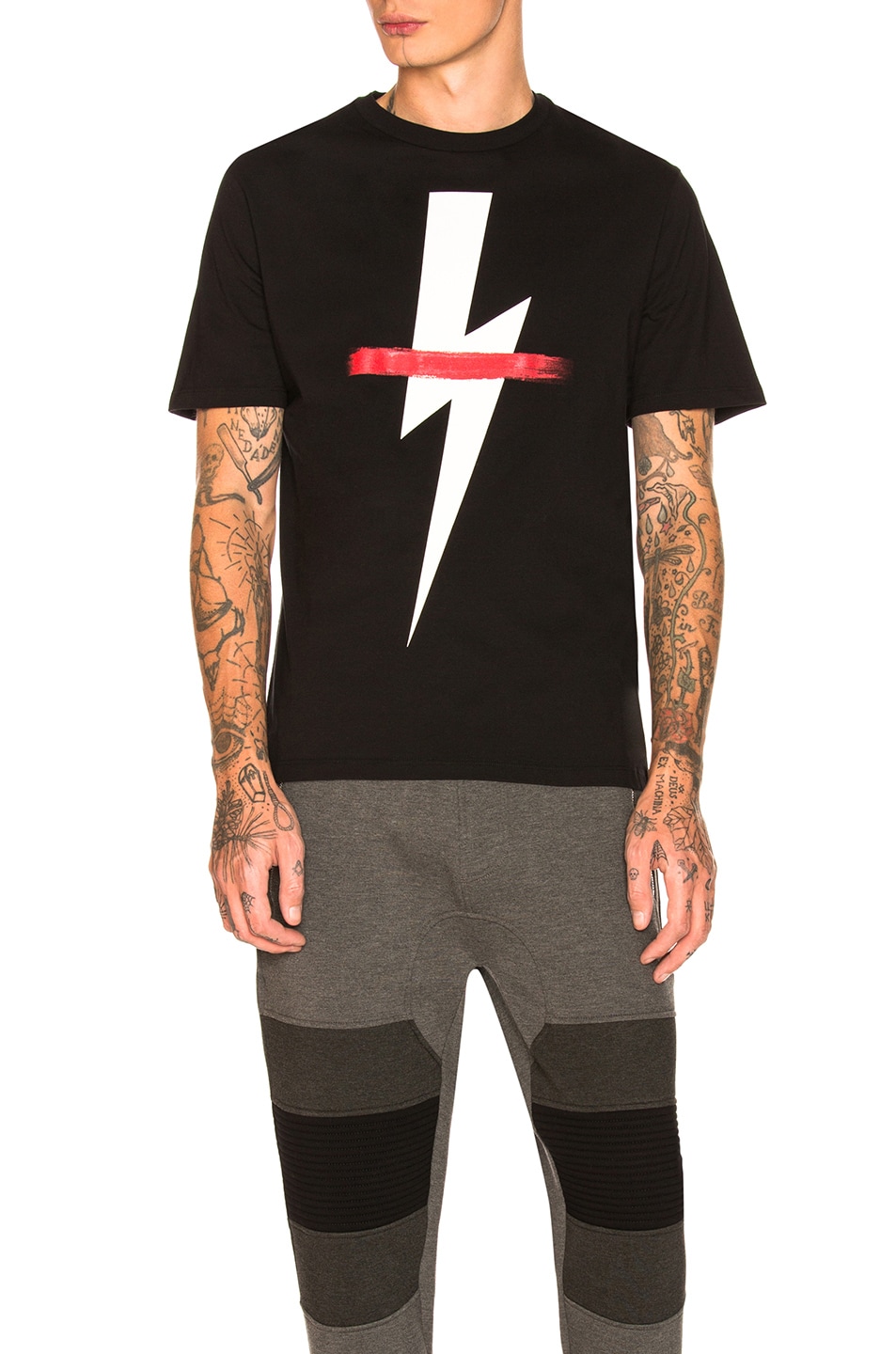 Image 1 of Neil Barrett Crossed Out Bolt Tee in Black in Black