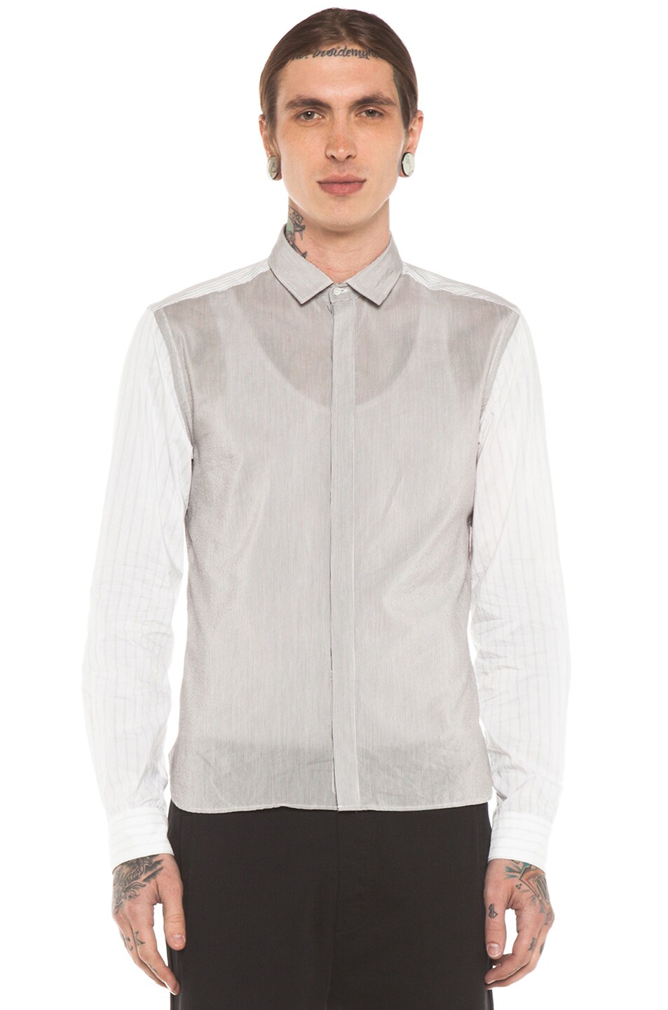 Image 1 of Neil Barrett Striped Contrast Sleeve Slim Fit Shirt in Stripe