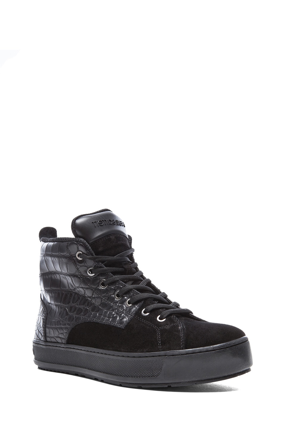 Image 1 of Neil Barrett Sandhurst Suede & Embossed Leather Sneakers in Black