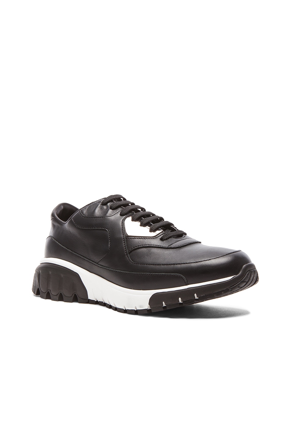 Image 1 of Neil Barrett Trekrun Matte Leather Sneakers in Black & White
